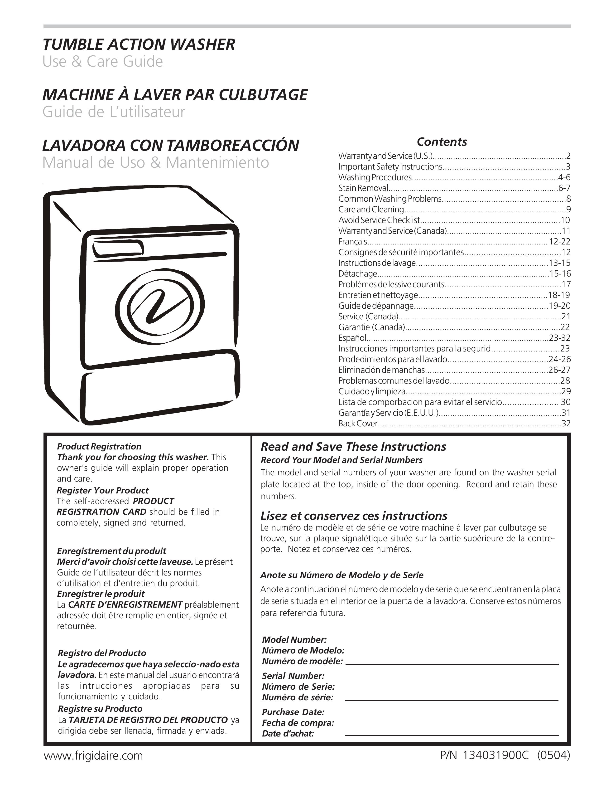 Frigidaire 134031900C Washer User Manual