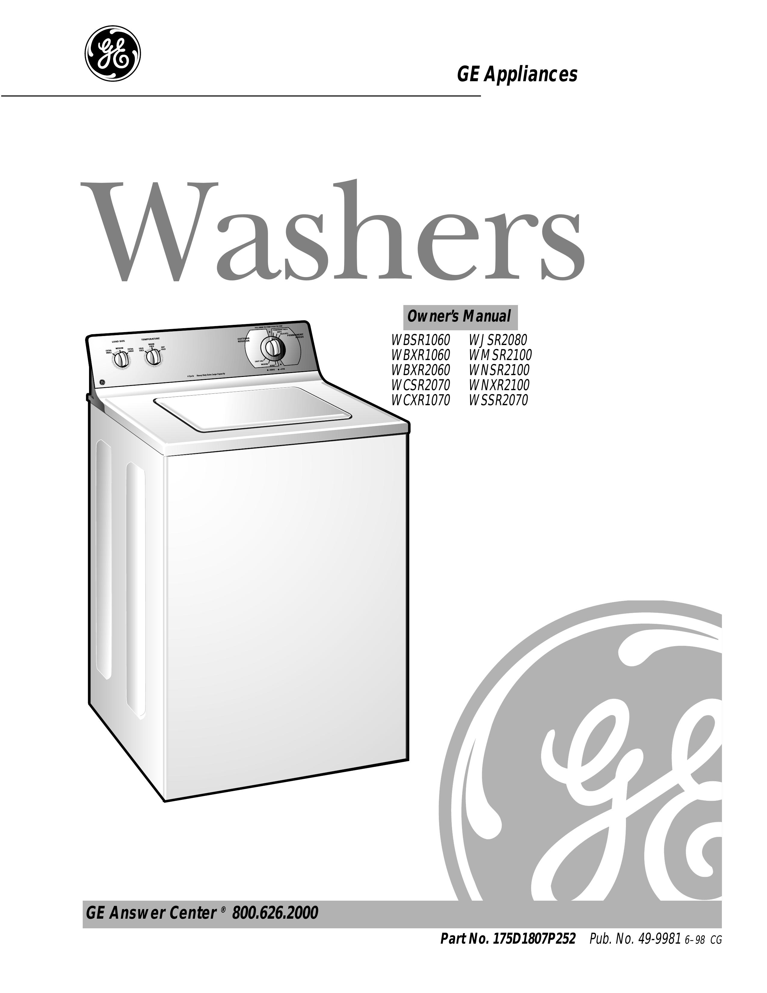 GE 175D1807P252 Washer User Manual