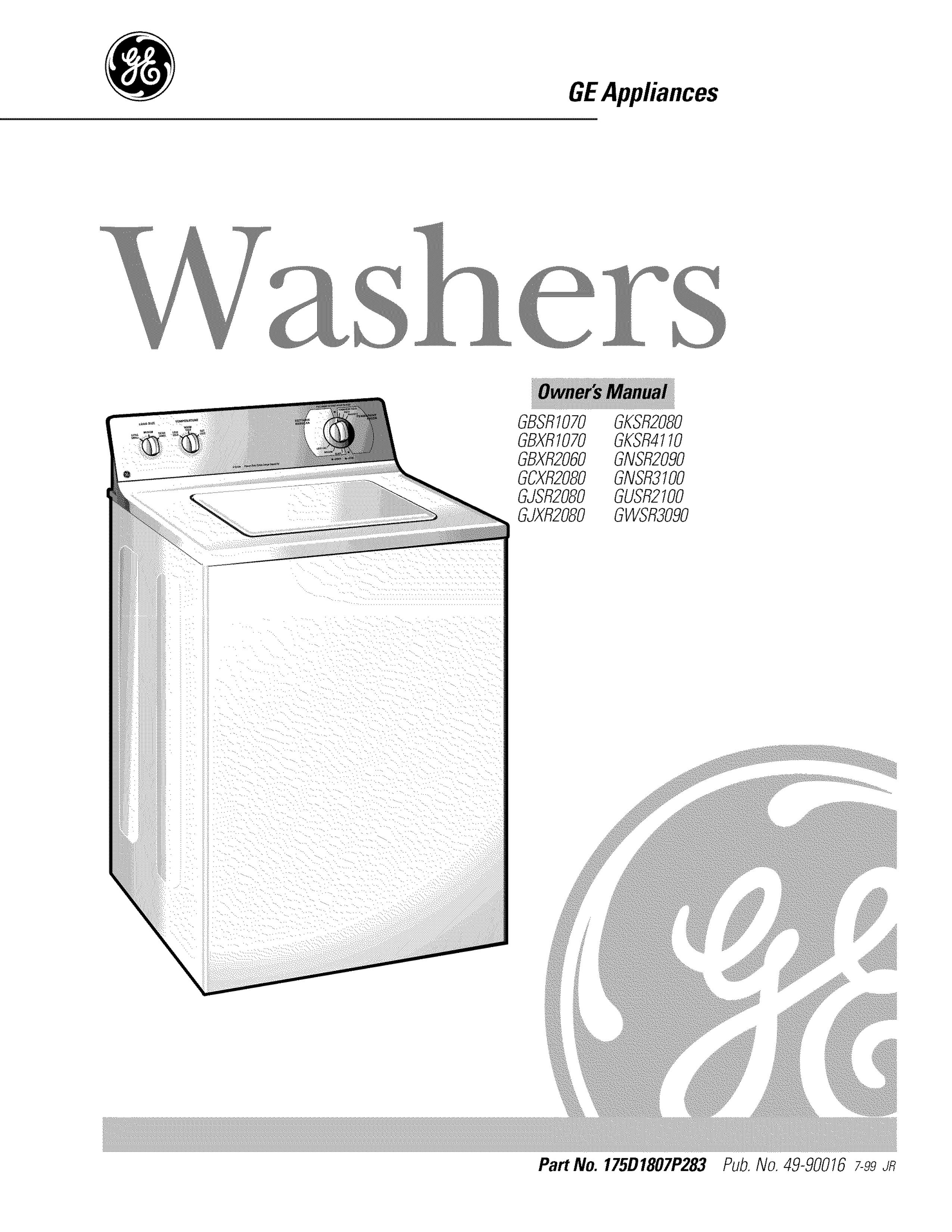 GE 175D1807P283 Washer User Manual