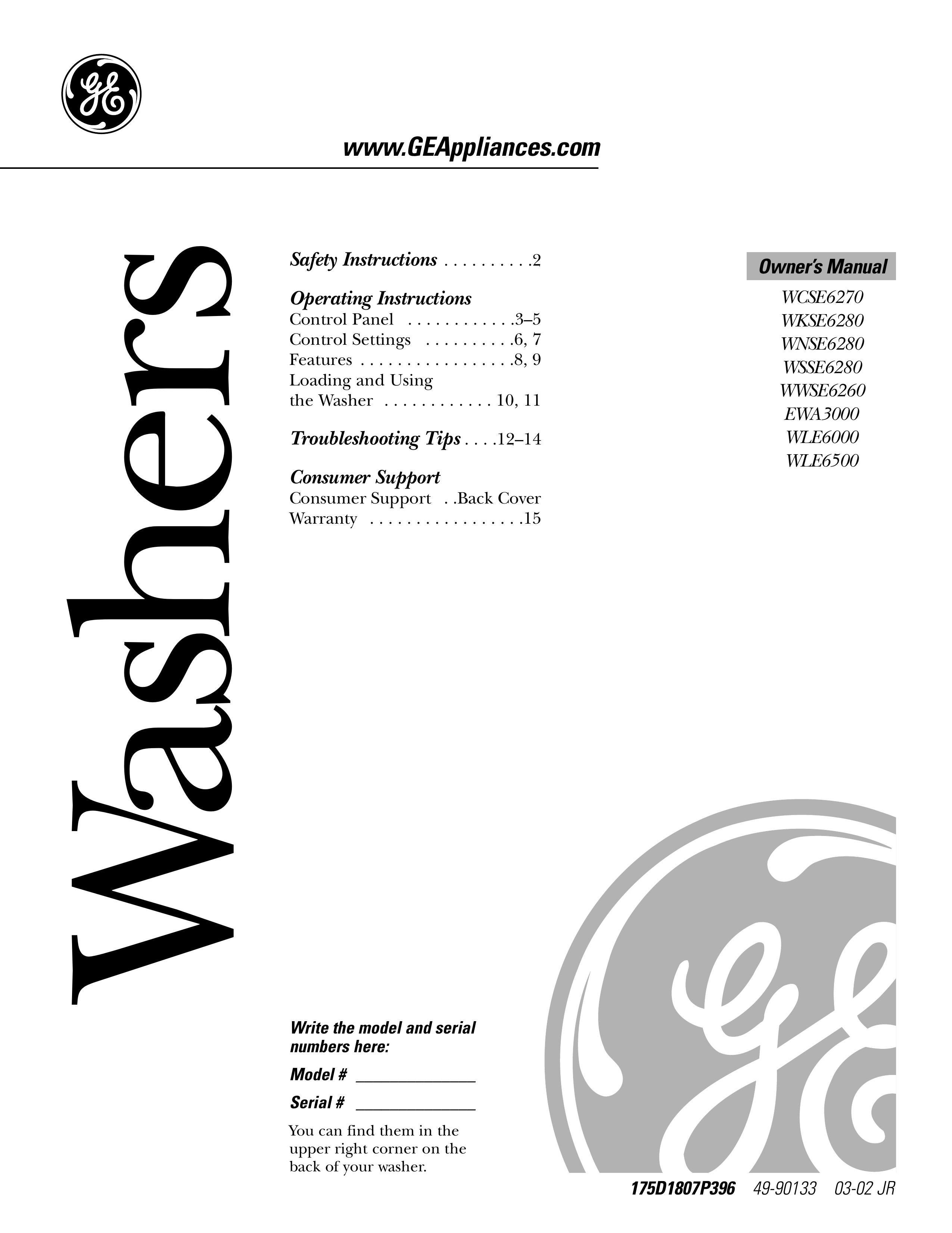 GE 175D1807P396 Washer User Manual