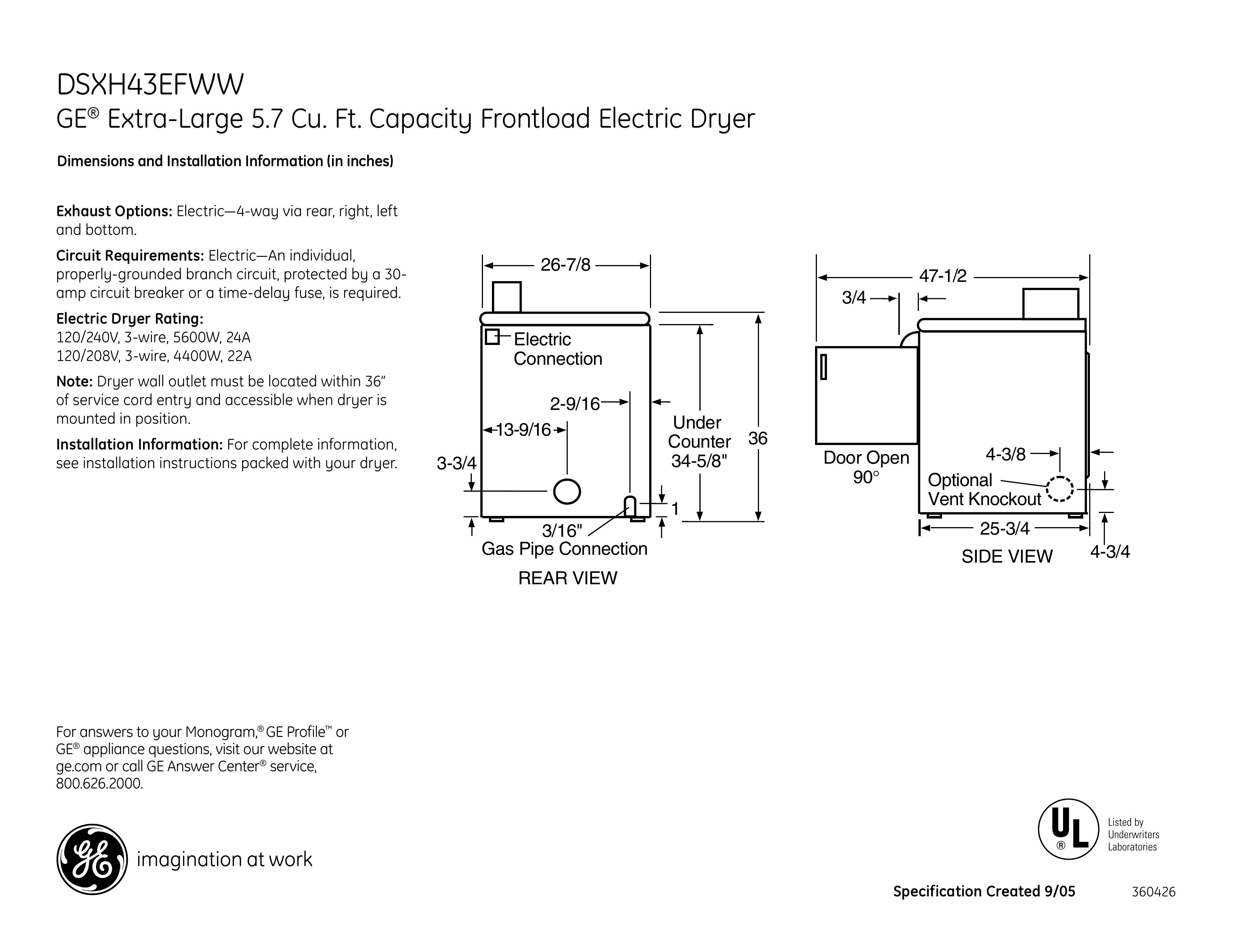 GE DSXH43EFWW Washer User Manual