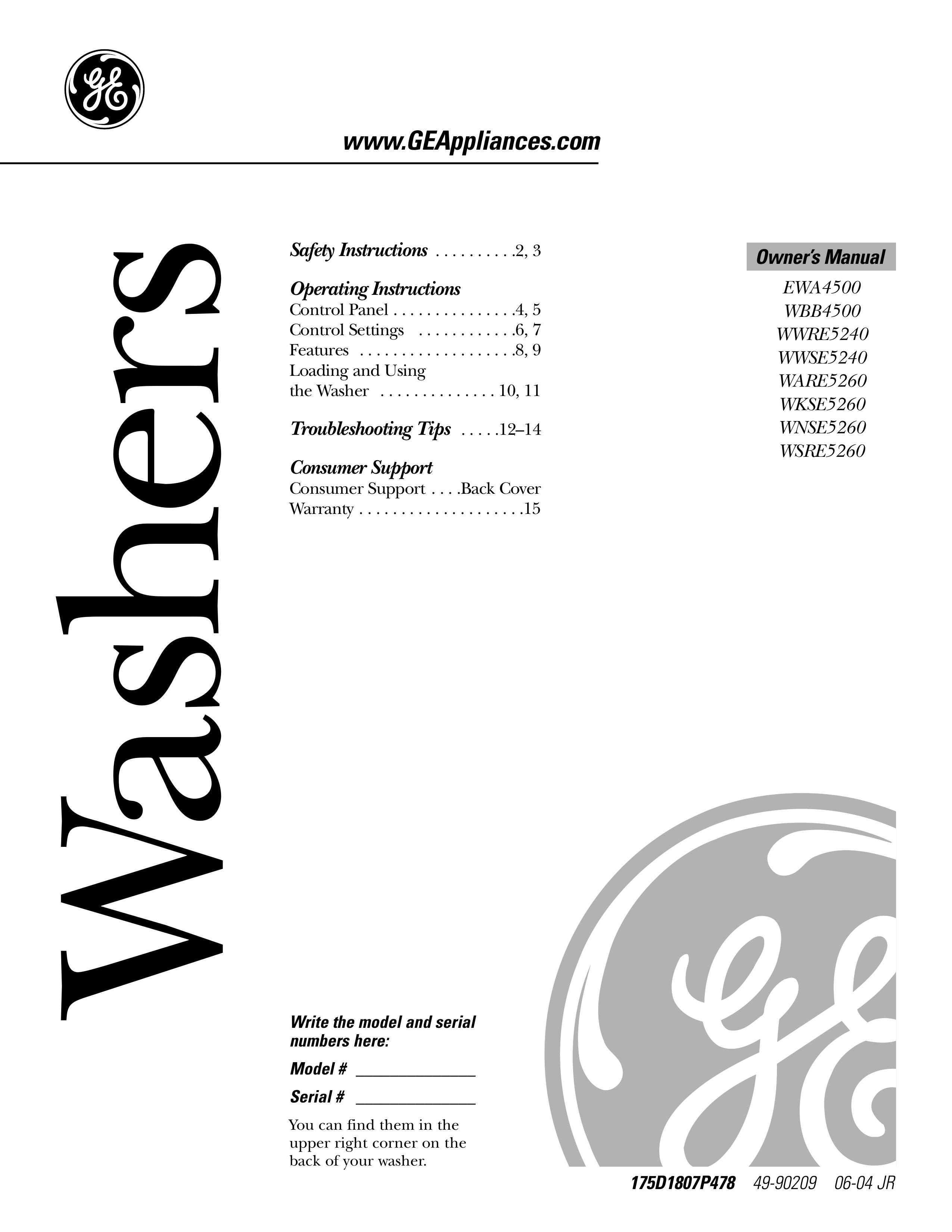 GE EWA4500 Washer User Manual