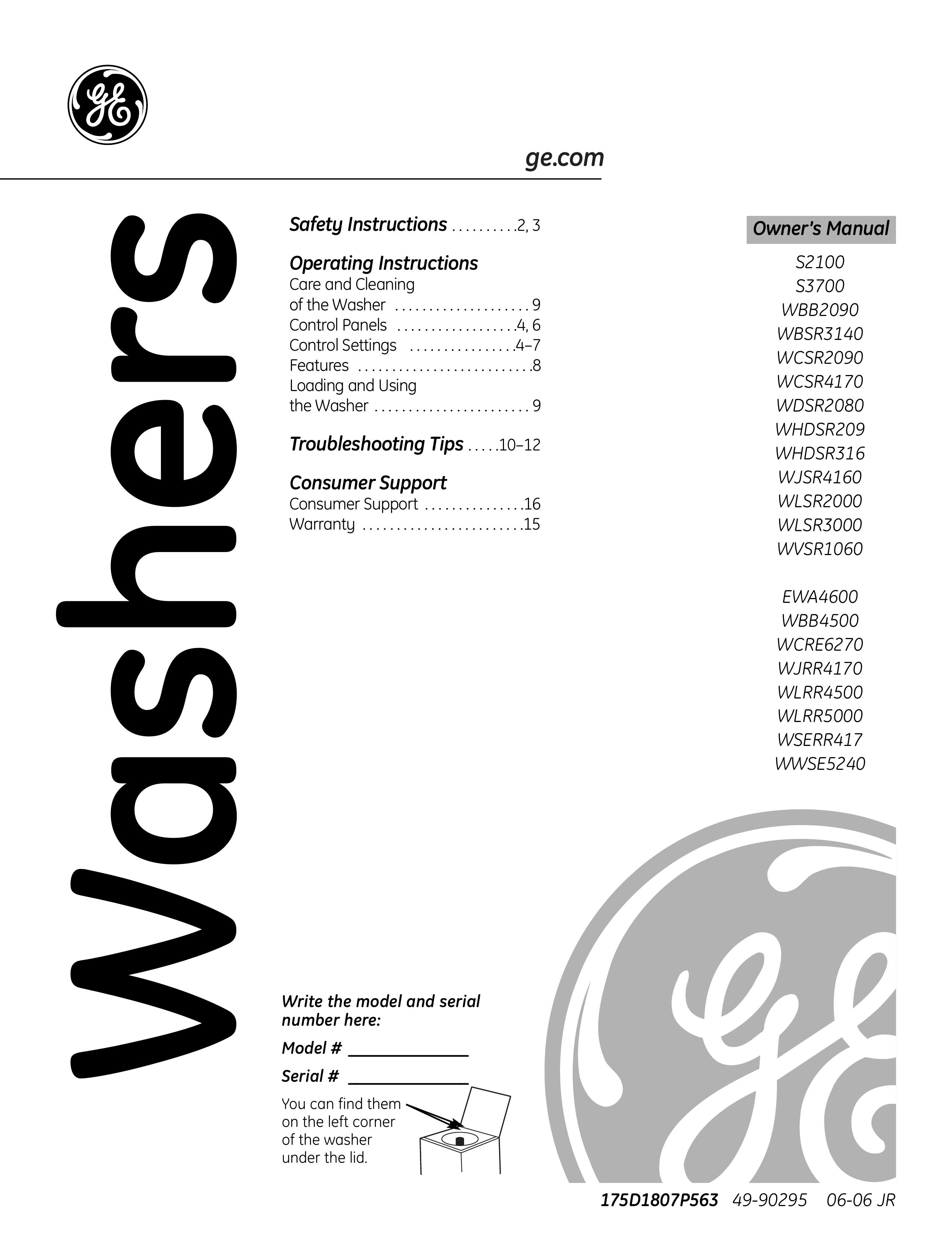 GE EWA4600 Washer User Manual