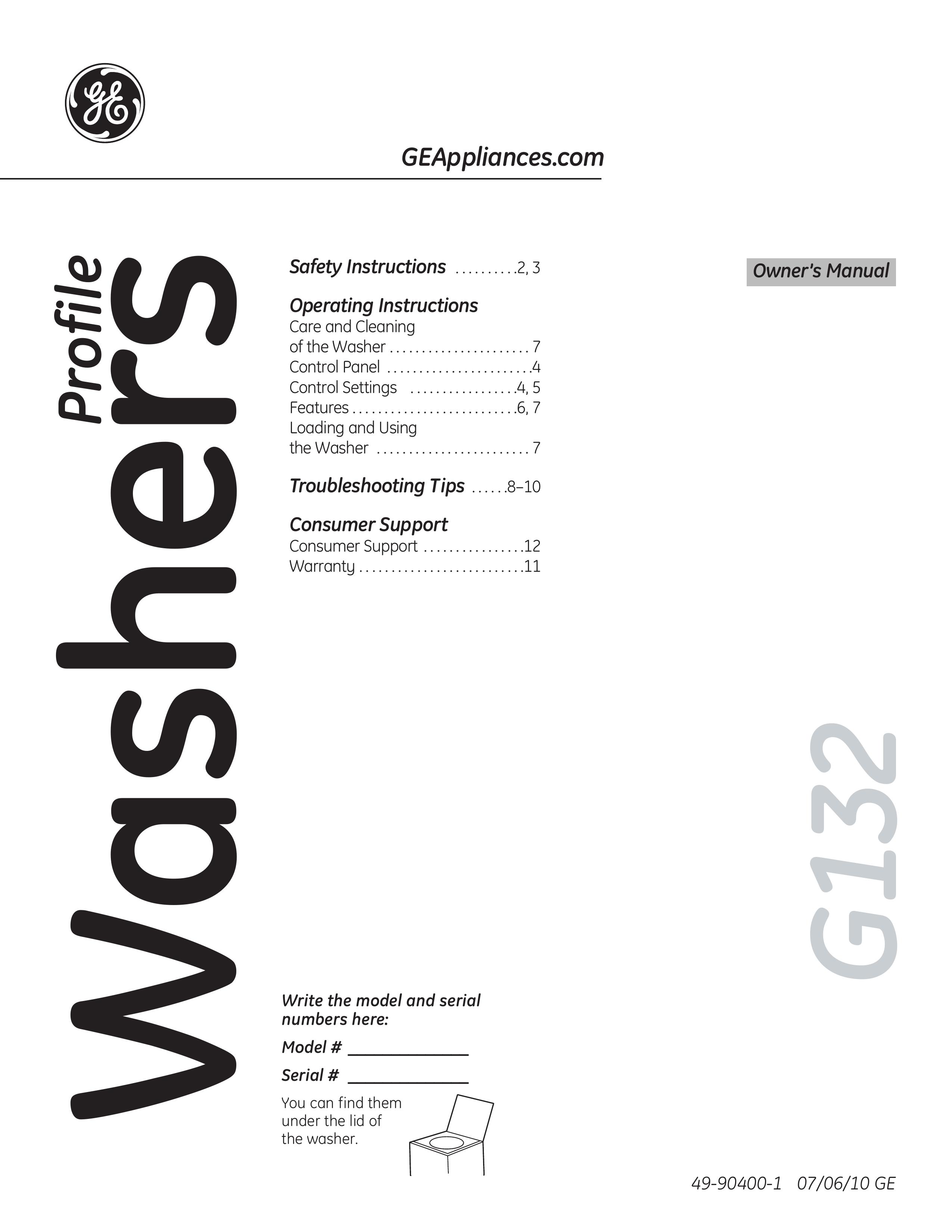GE G132 Washer User Manual