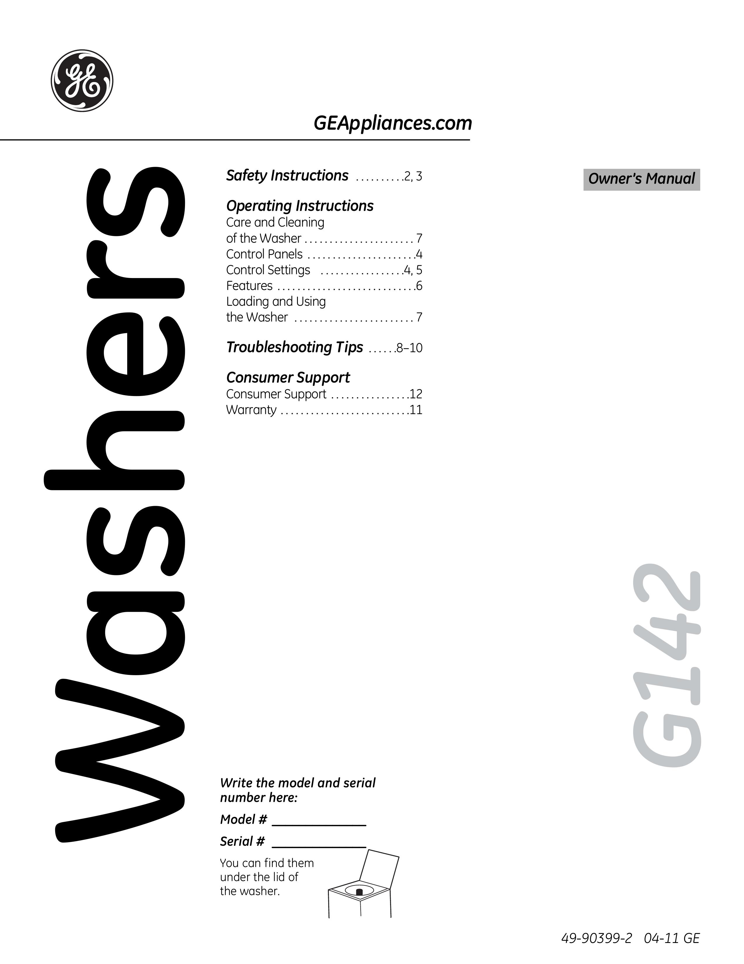 GE G142 Washer User Manual