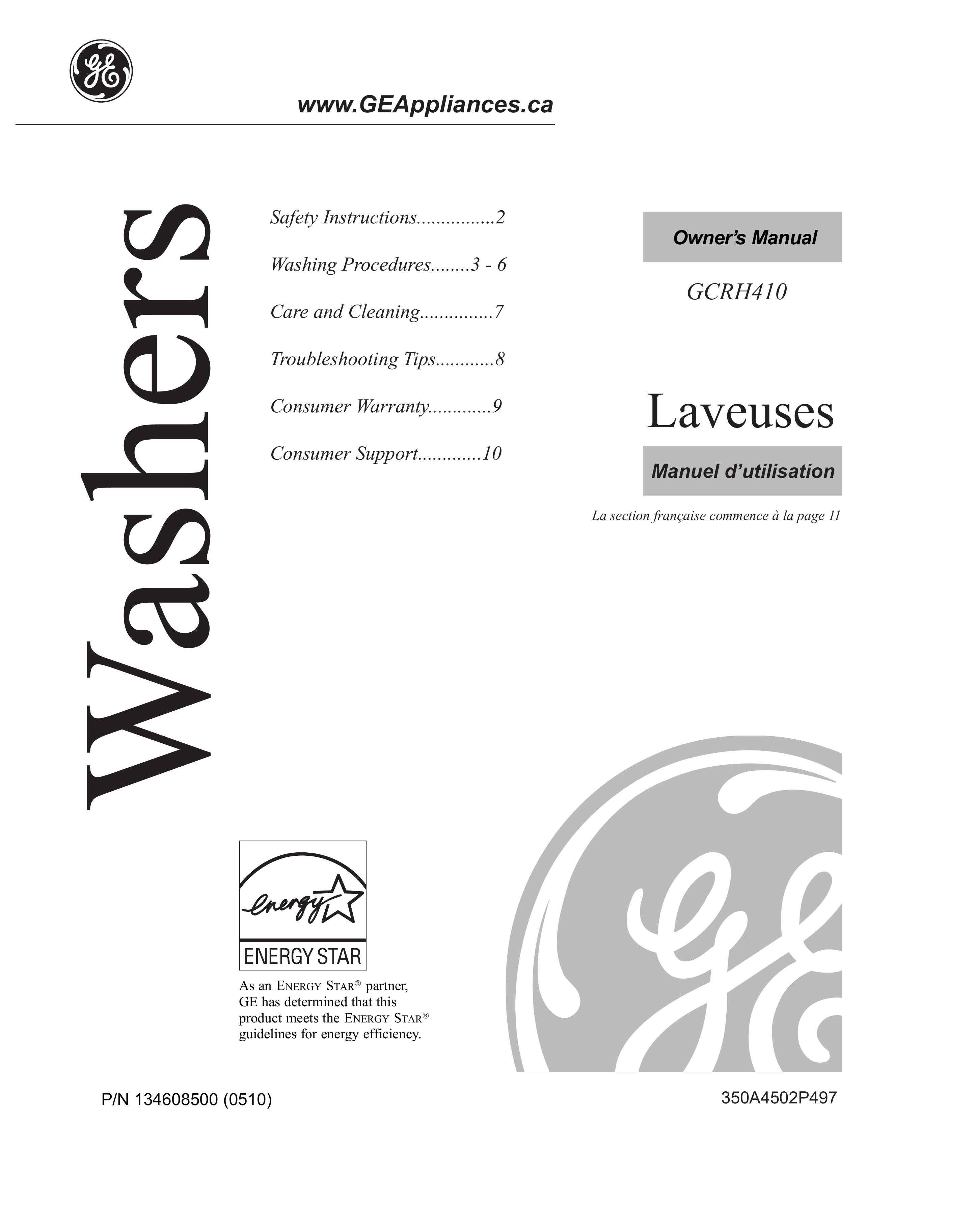 GE GCRH410 Washer User Manual