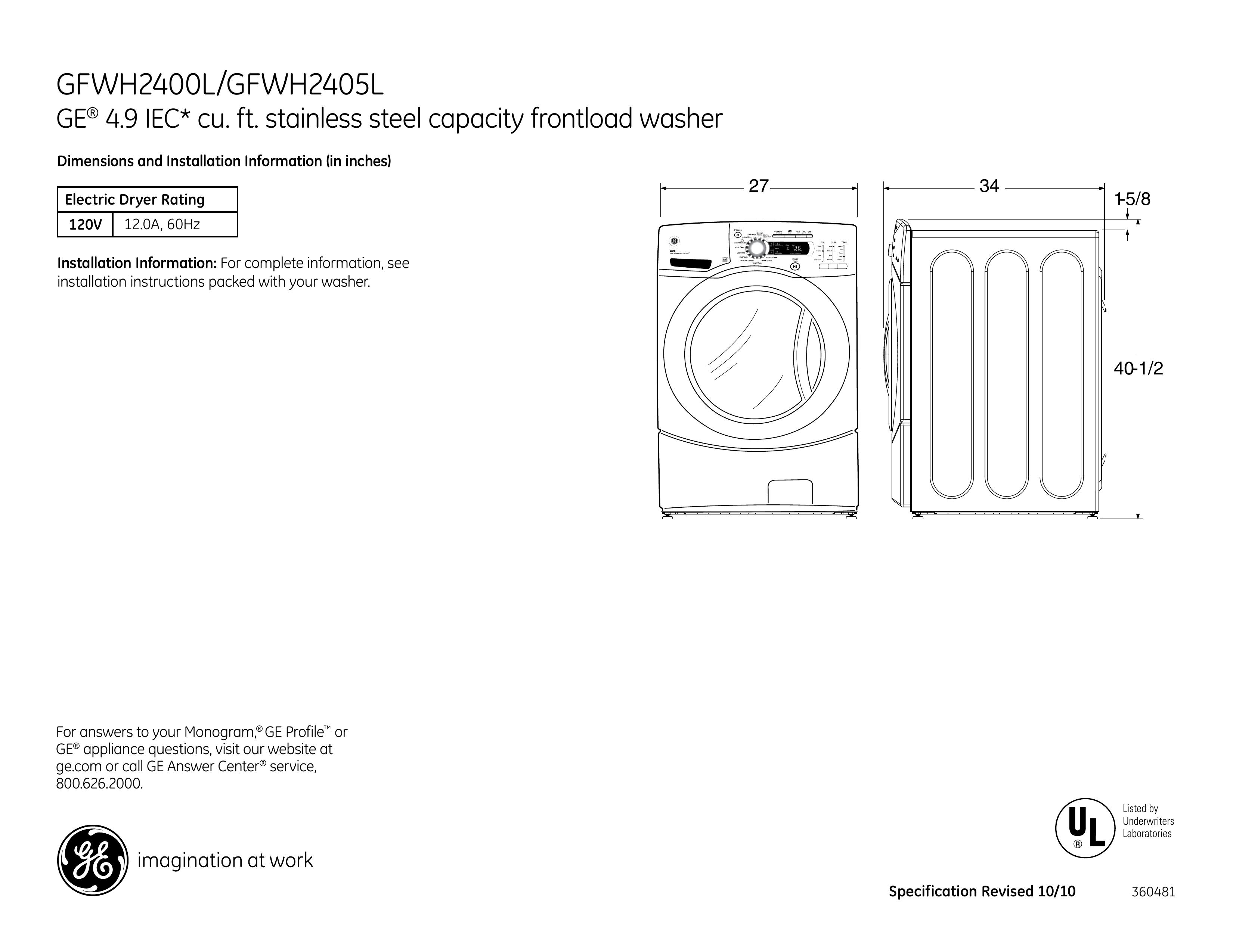 GE GFWH2400LWW Washer User Manual