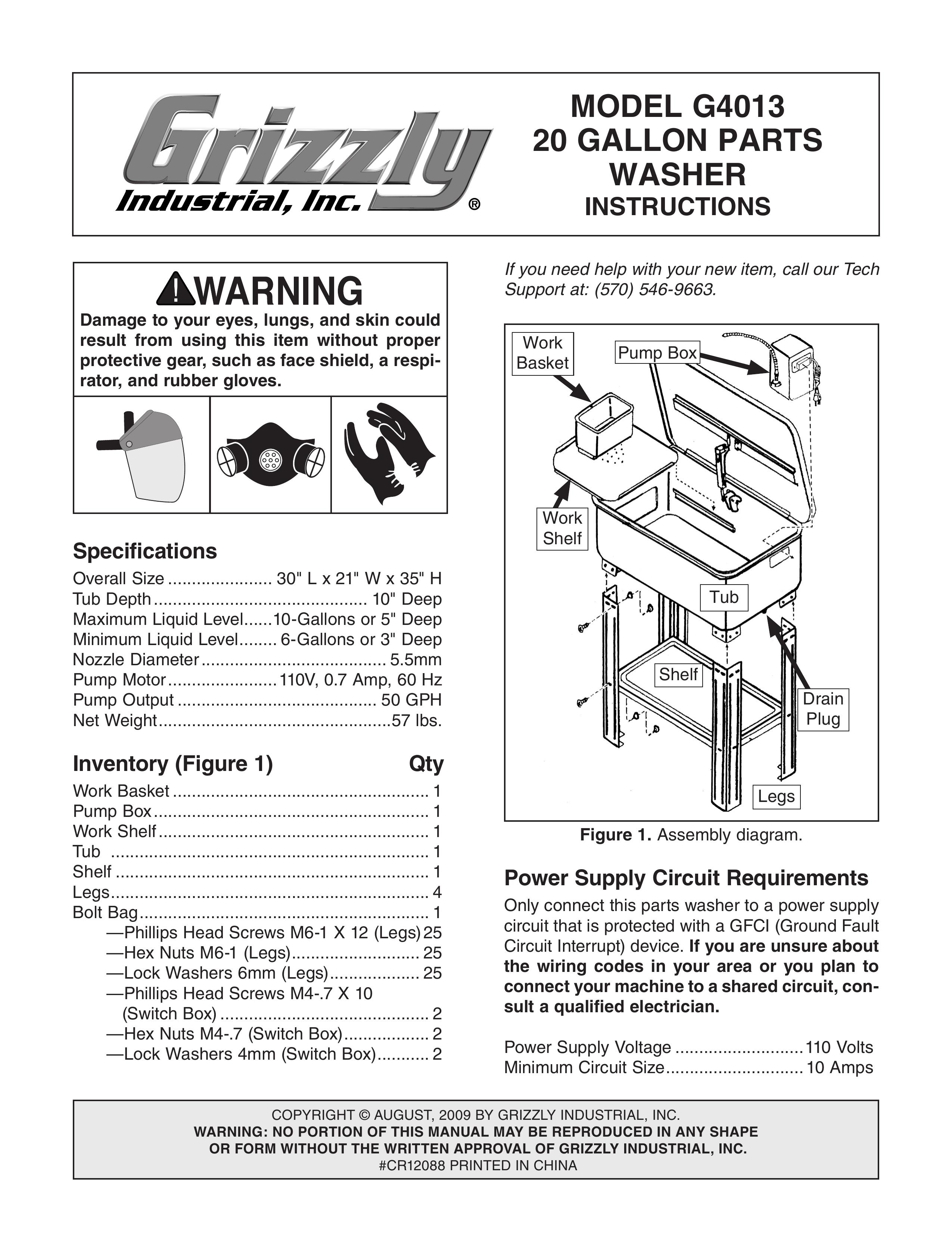 Grizzly G4013 Washer User Manual