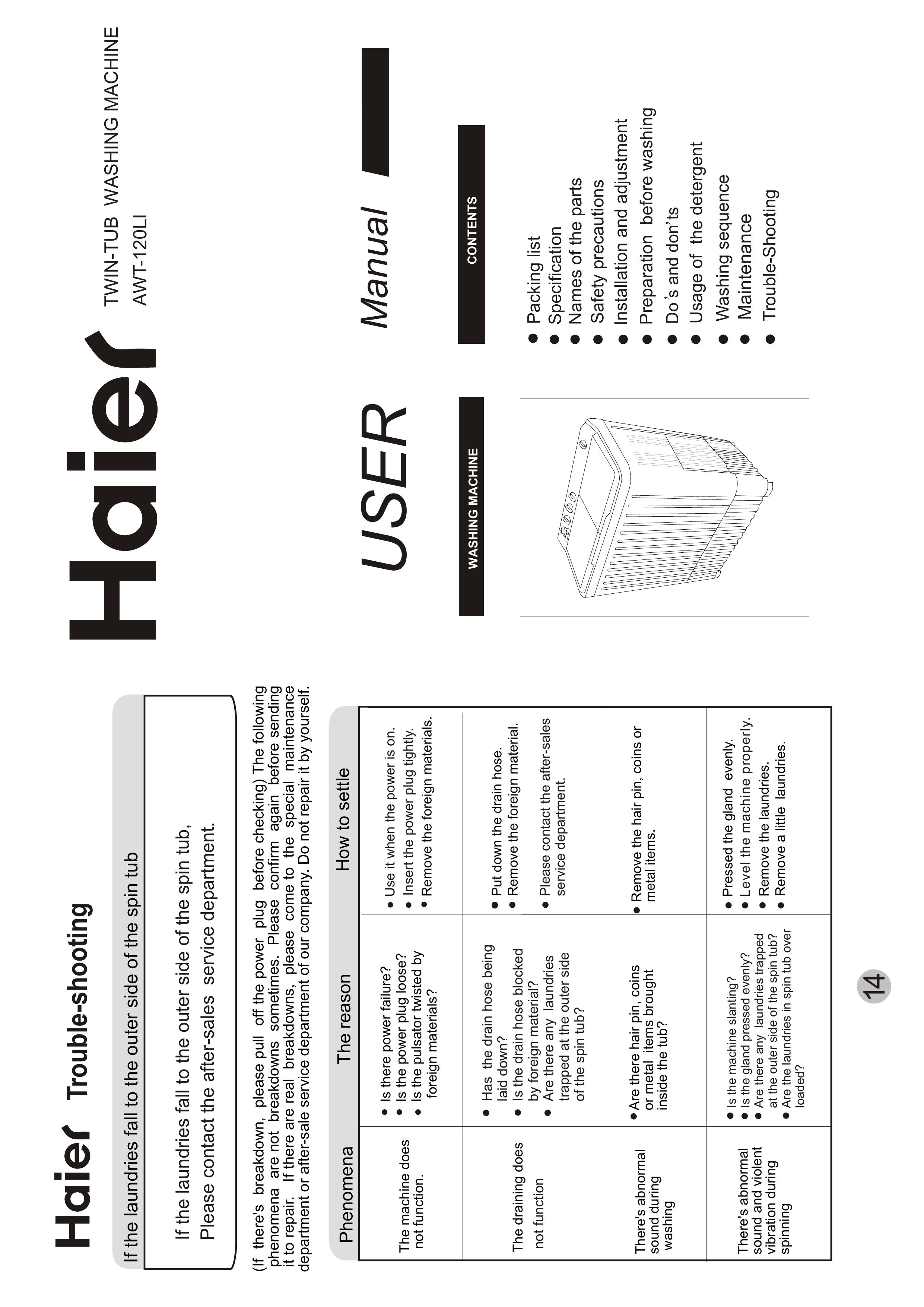 Haier AWT-120LI Washer User Manual