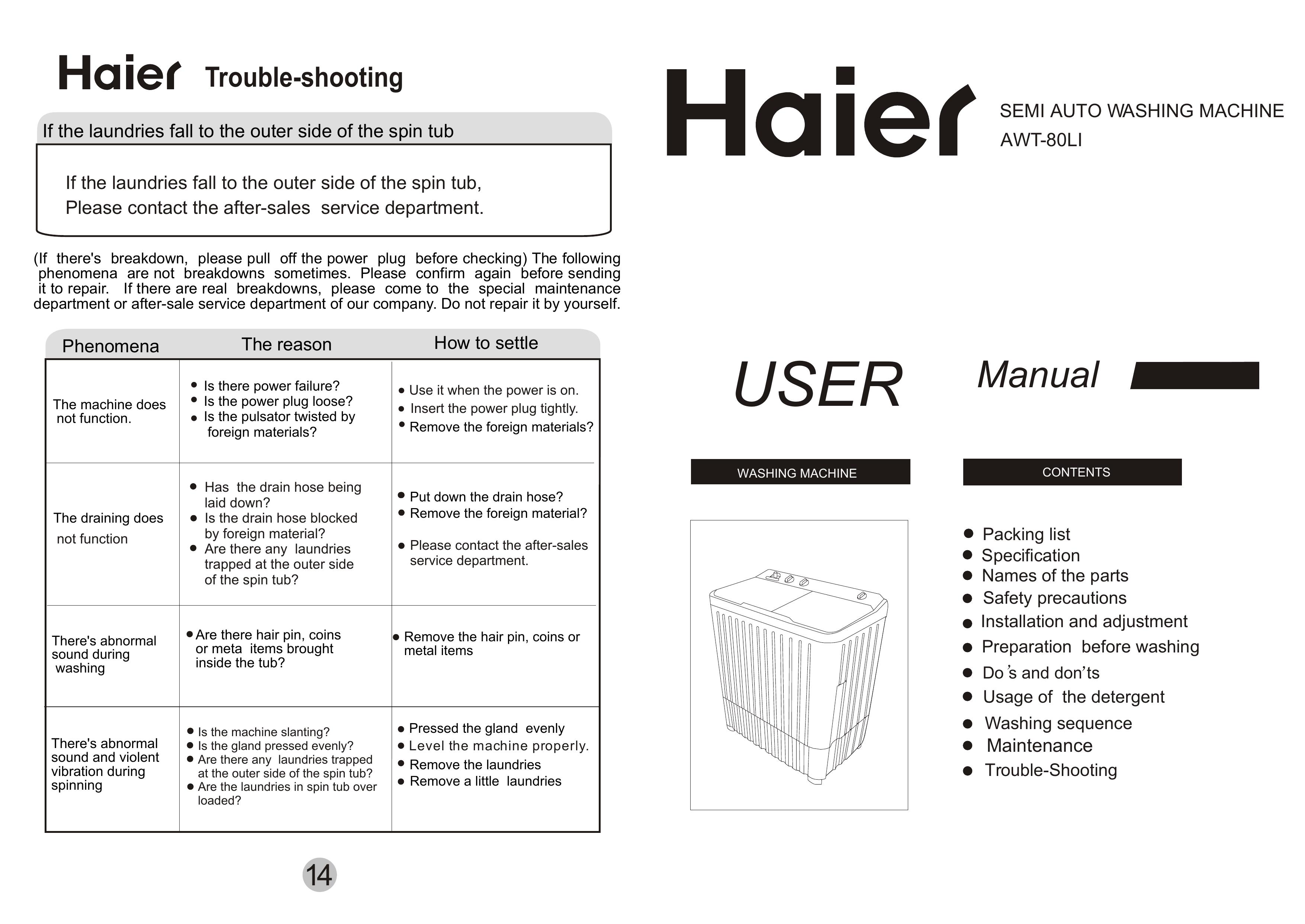 Haier AWT-80LI Washer User Manual