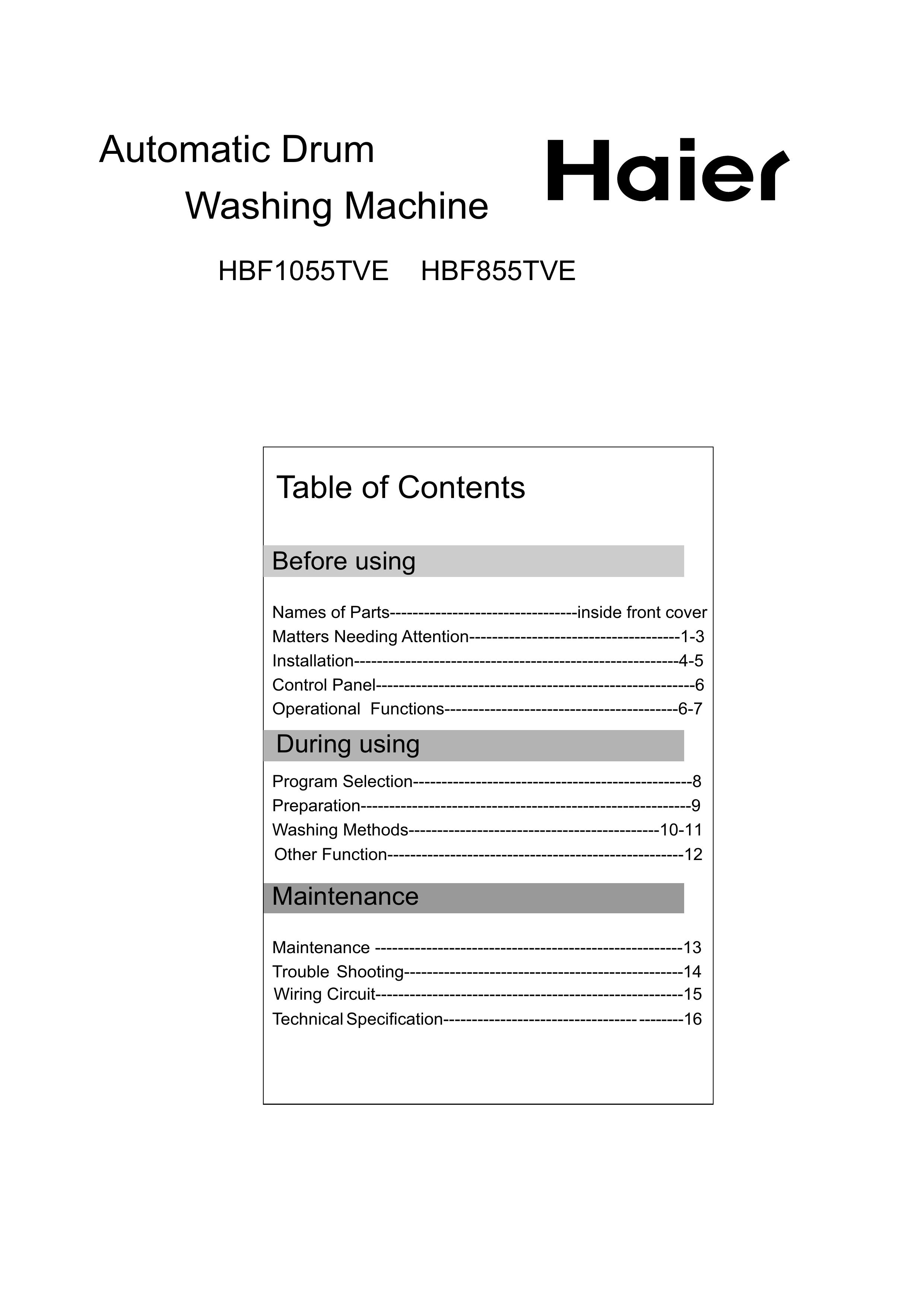 Haier HBF1055TVE Washer User Manual