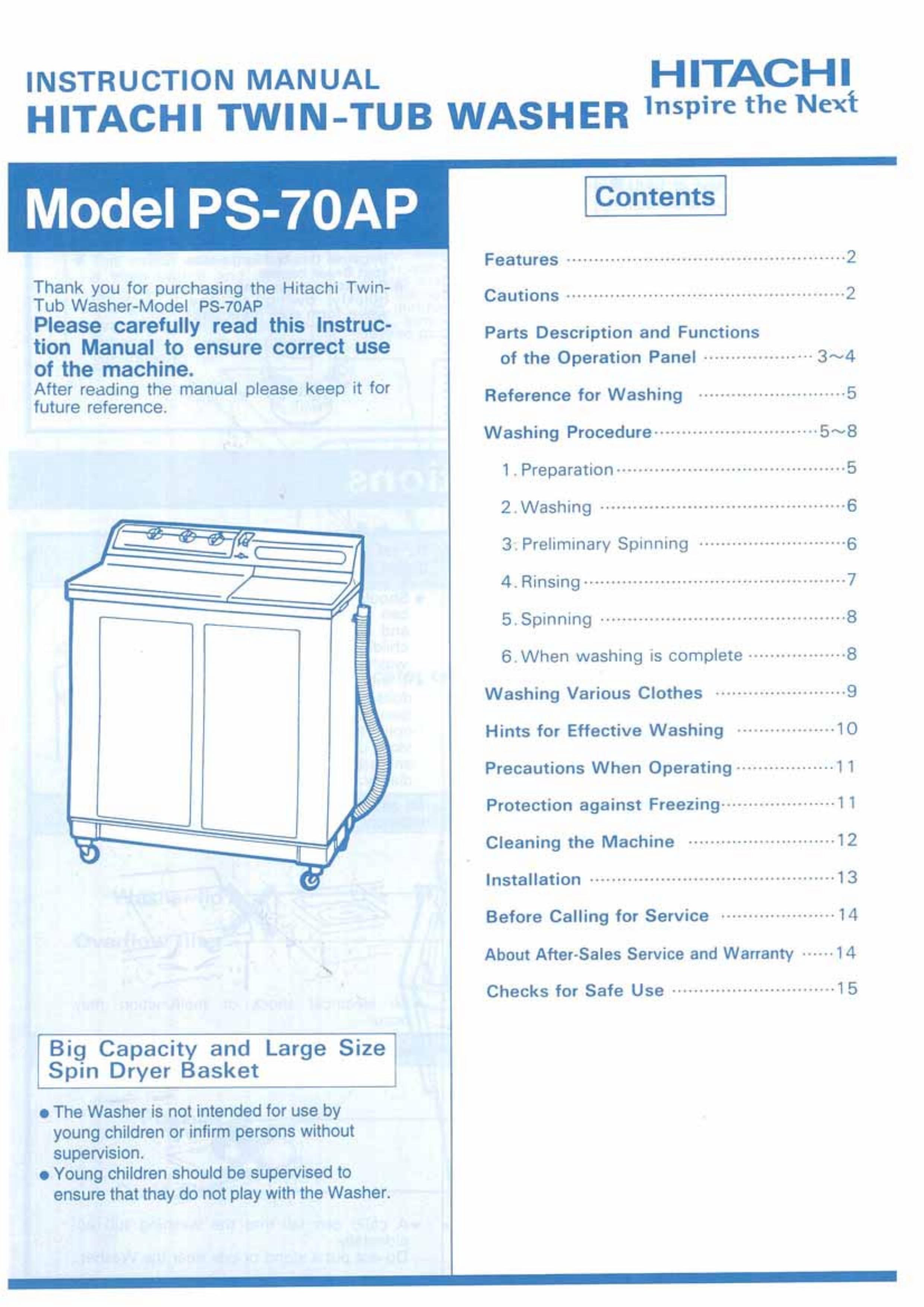 Hitachi PS-70AP Washer User Manual