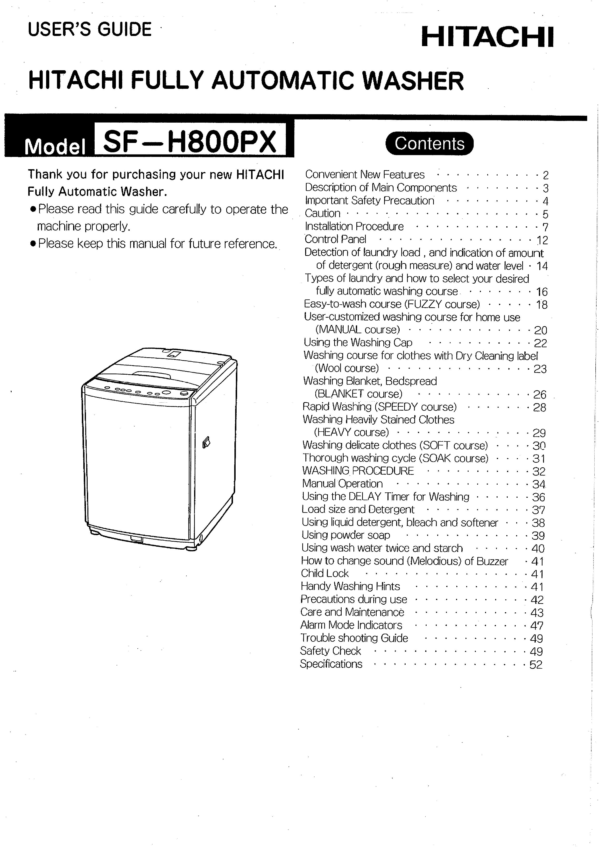 Hitachi SF-H800PX Washer User Manual