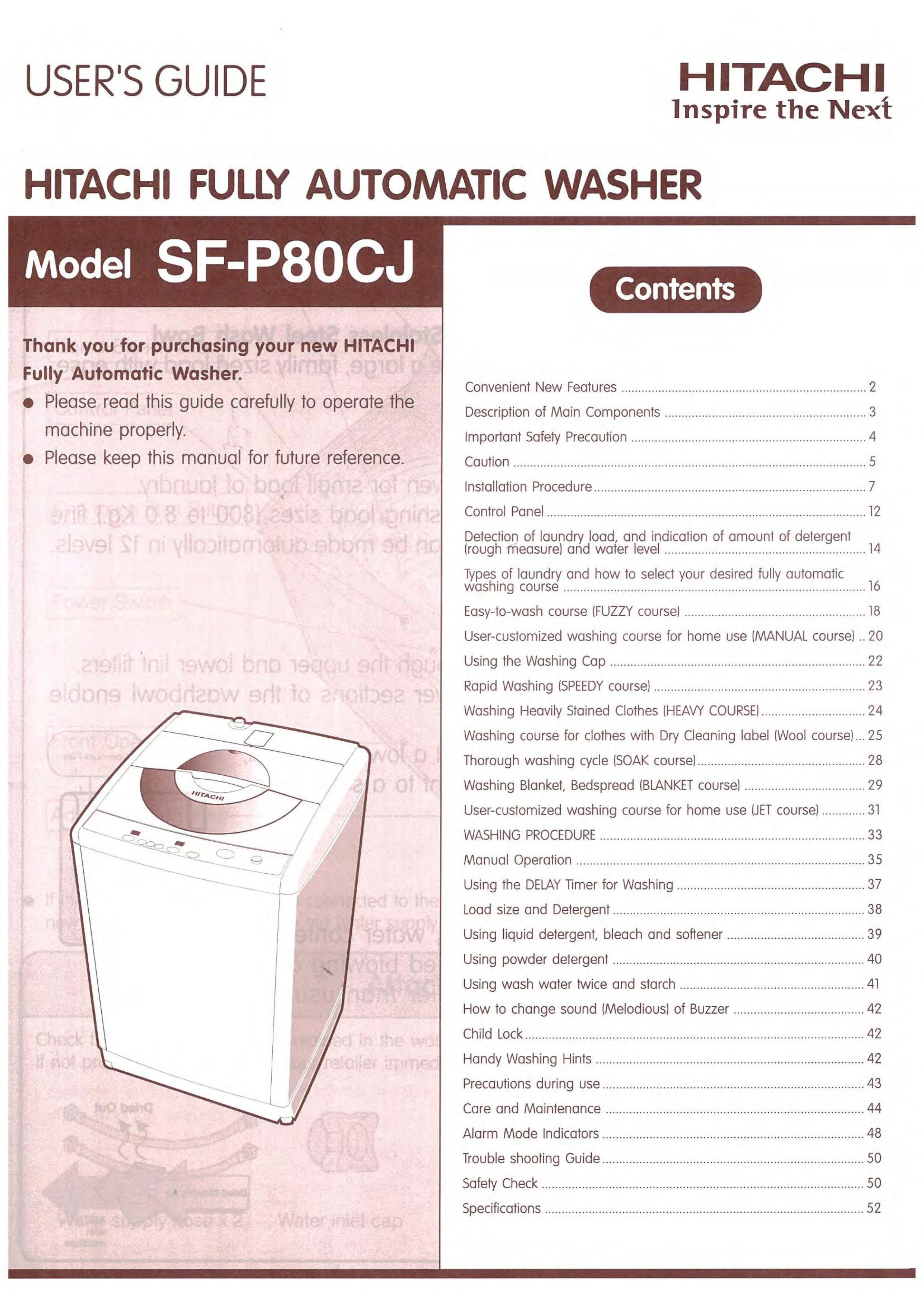 Hitachi SF-P80CJ Washer User Manual