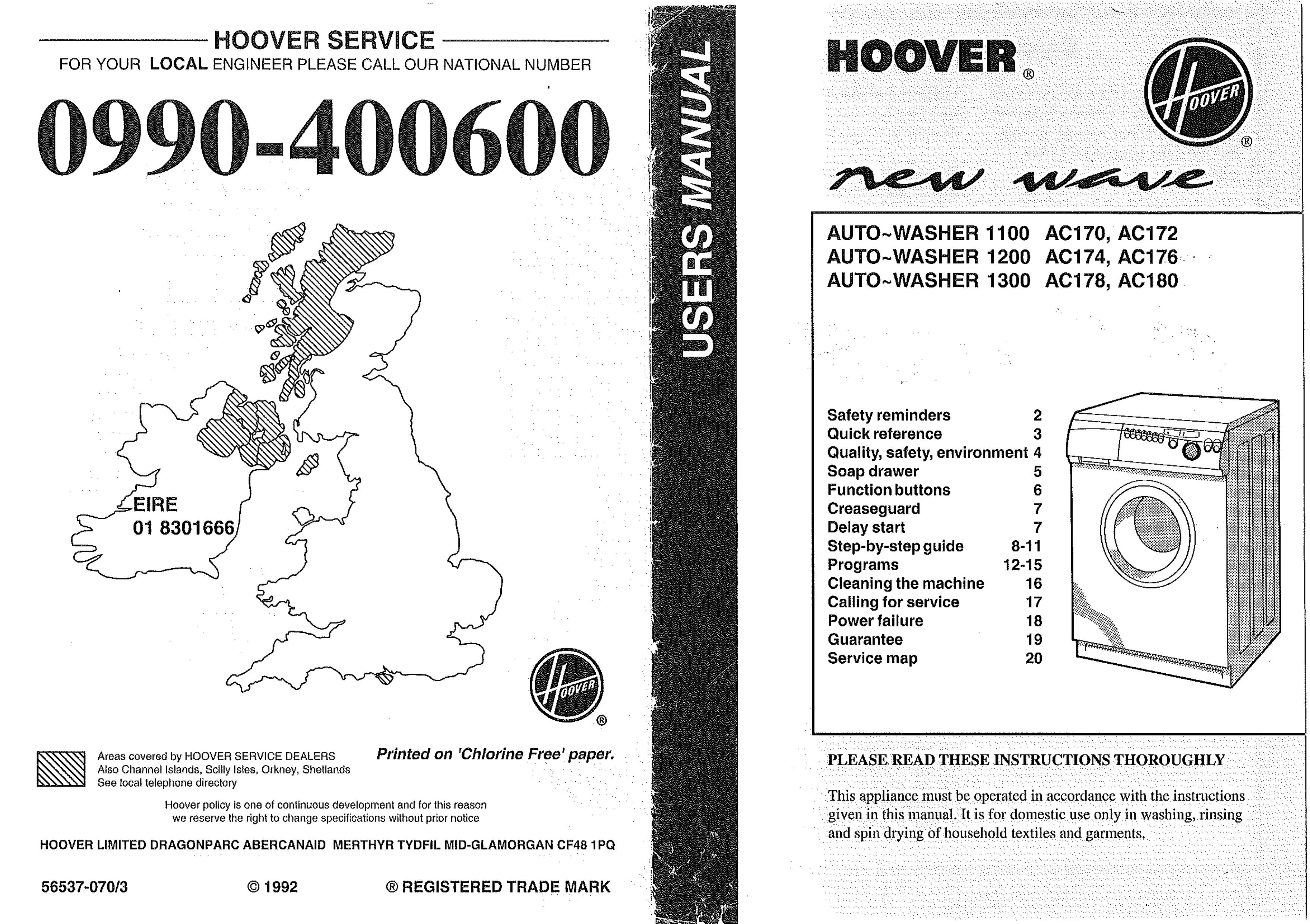 Hoover 1100 AC170 Washer User Manual