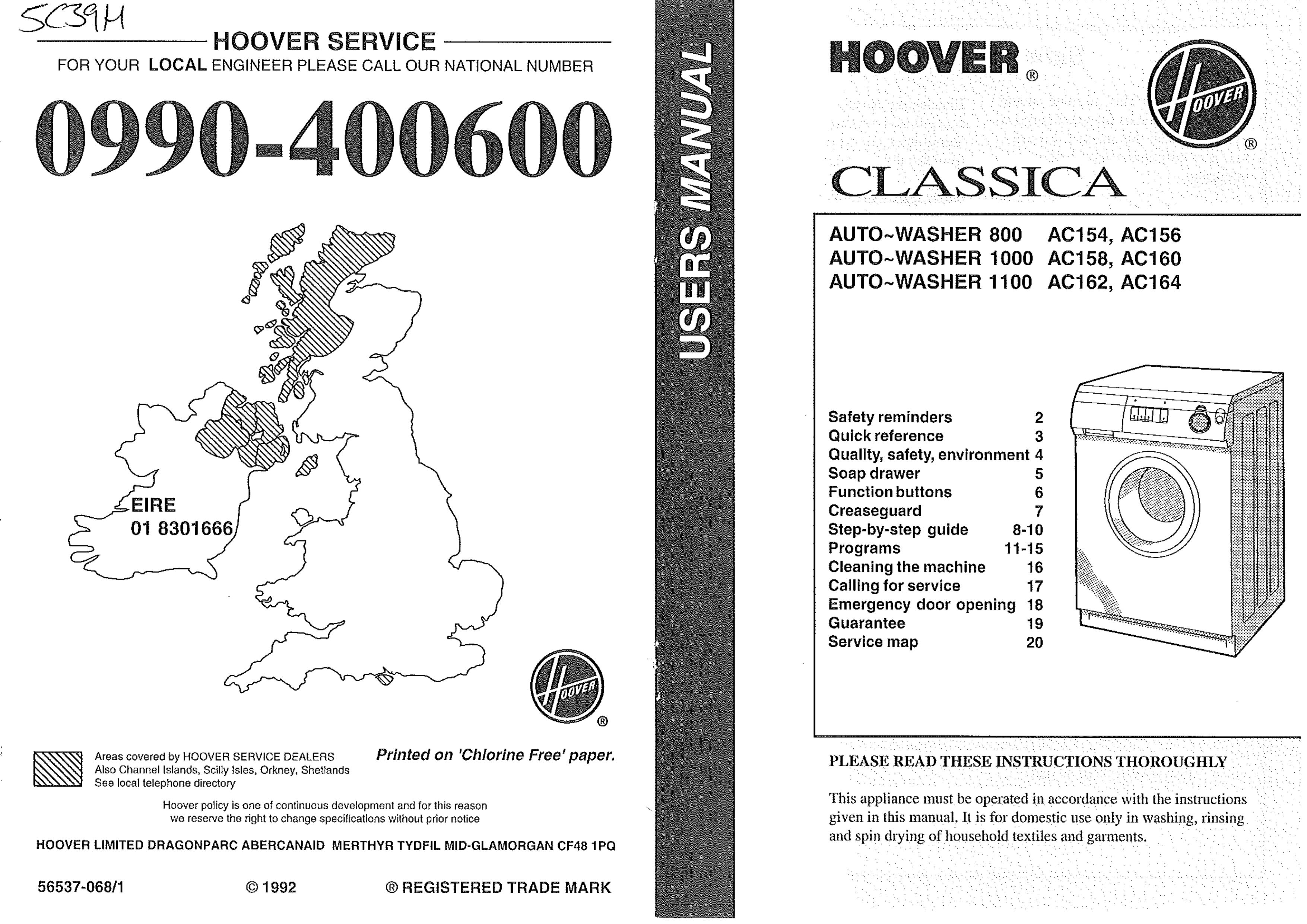 Hoover AC162 Washer User Manual