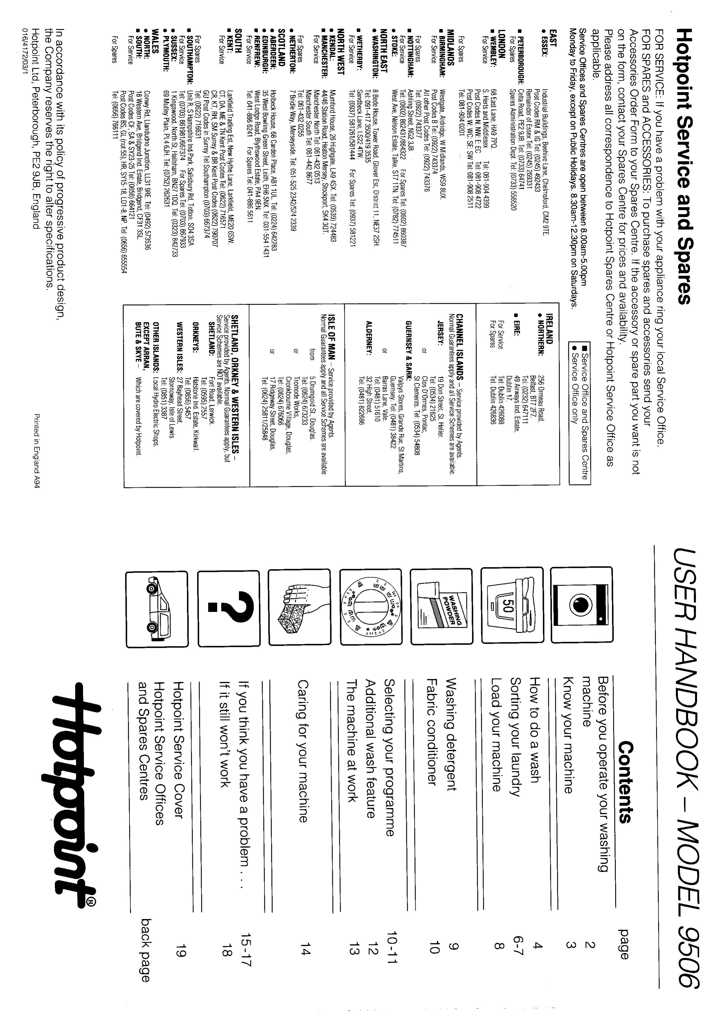 Hotpoint 9506 Washer User Manual