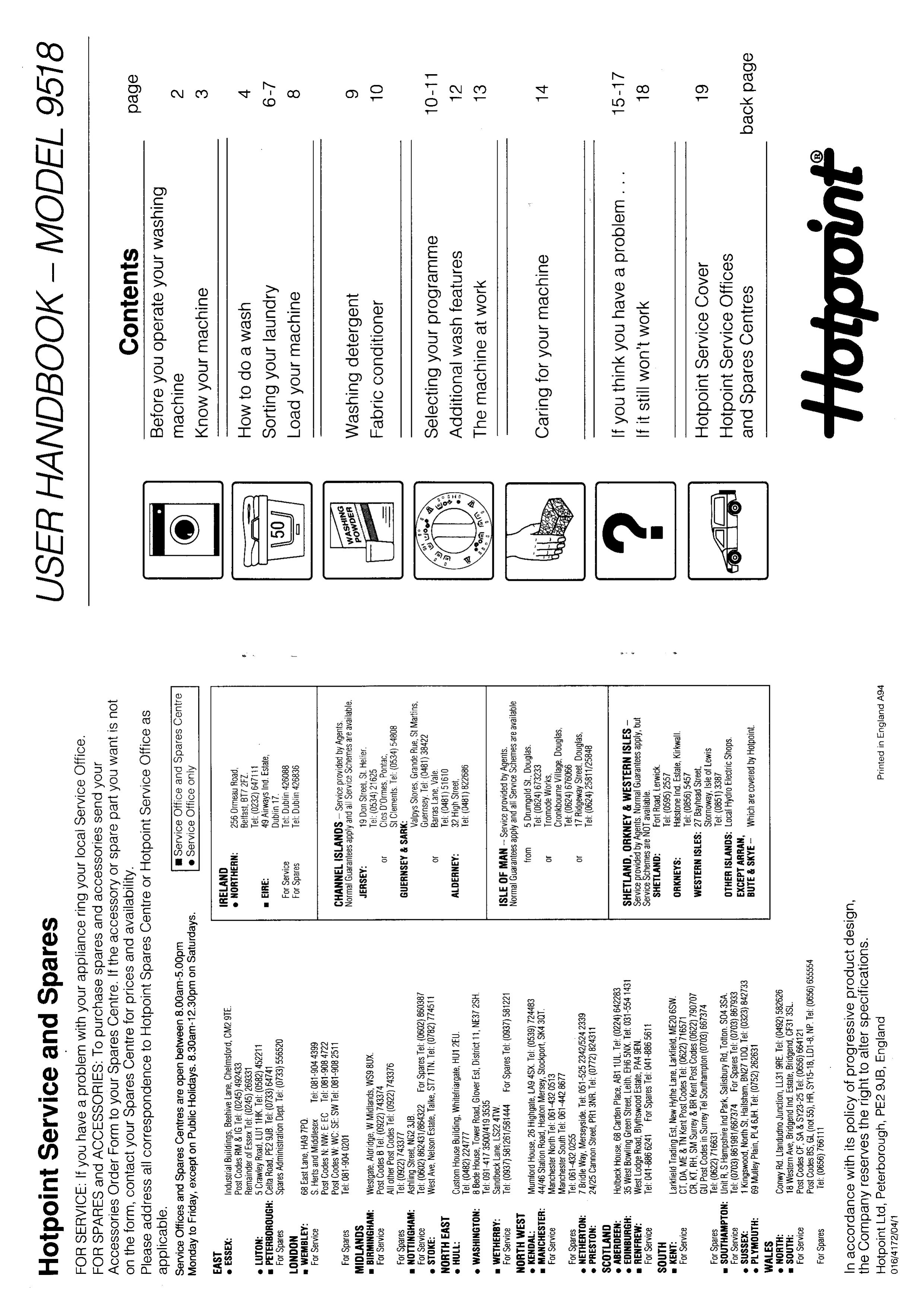 Hotpoint 9518 Washer User Manual
