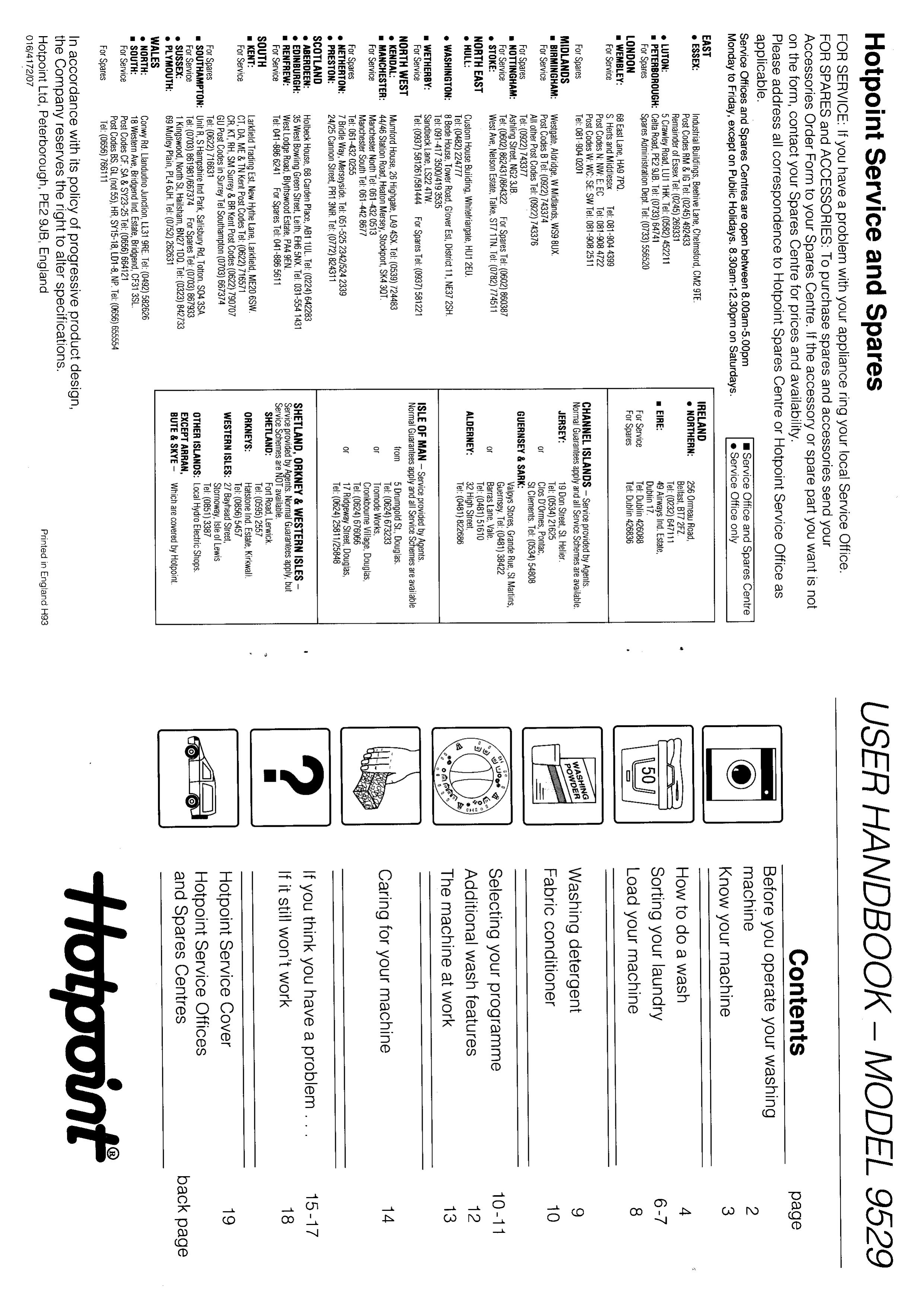 Hotpoint 9529 Washer User Manual
