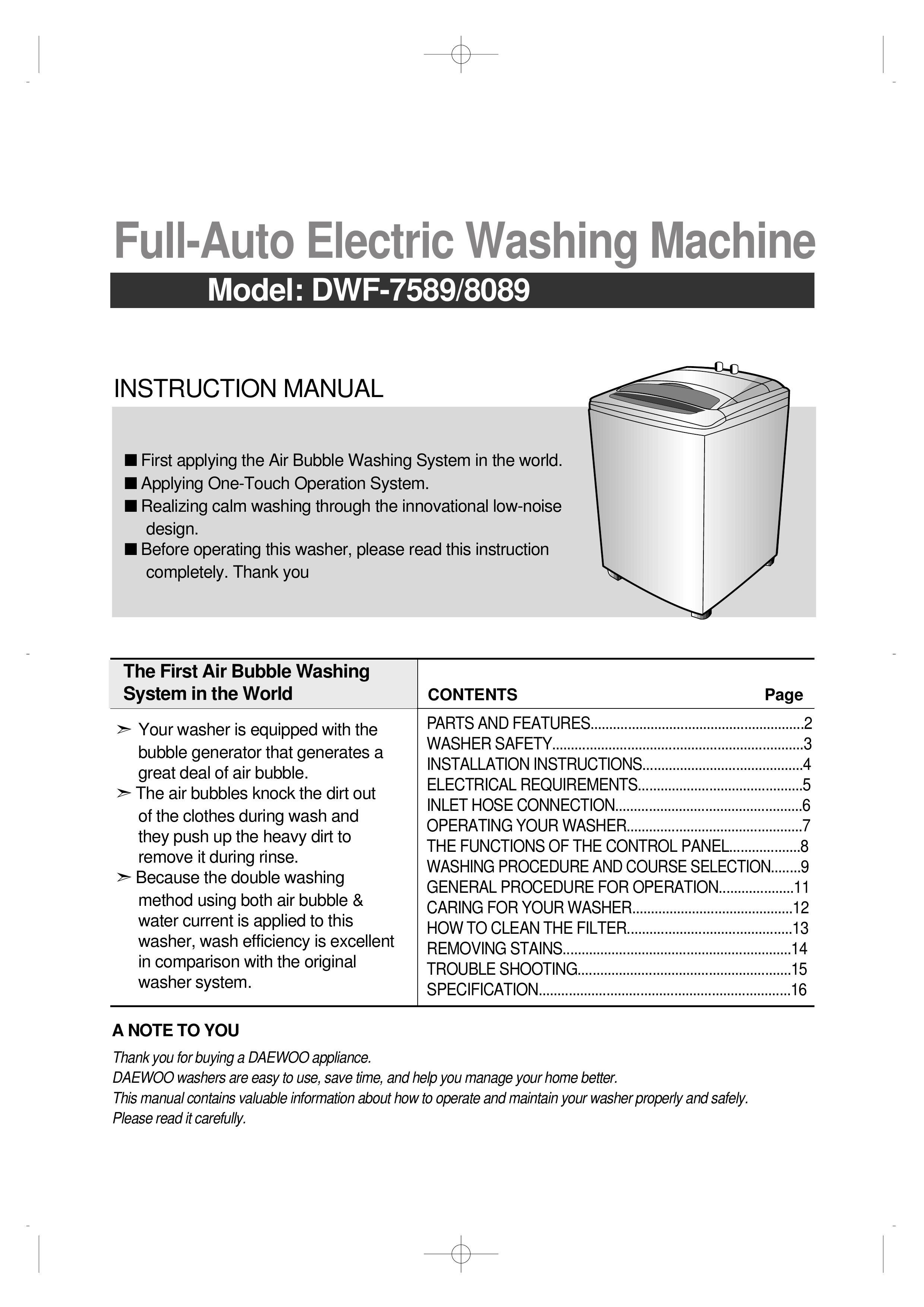 Husqvarna DWF-8089 Washer User Manual