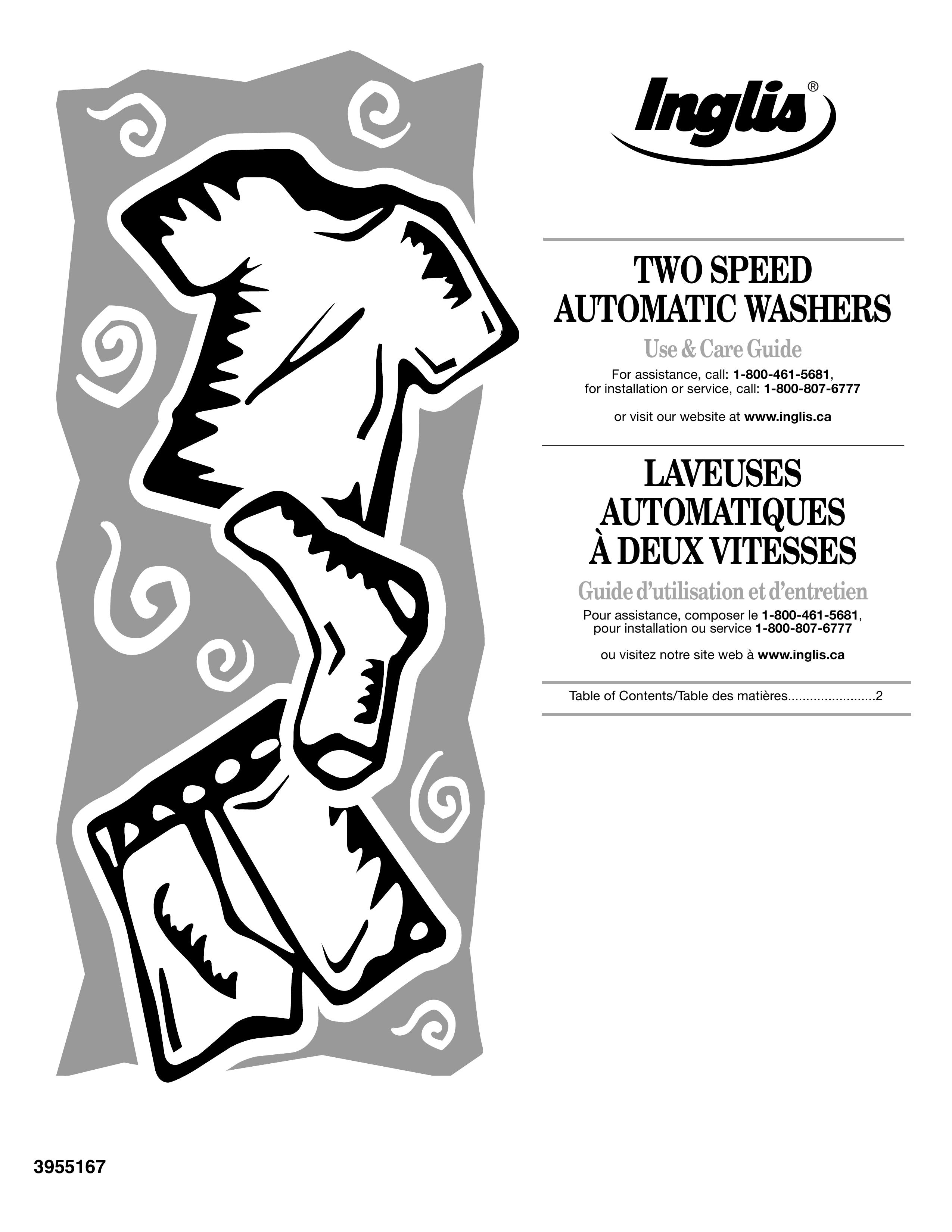 Inglis Home Appliances TWO SPEED AUTOMATIC WASHERS Washer User Manual