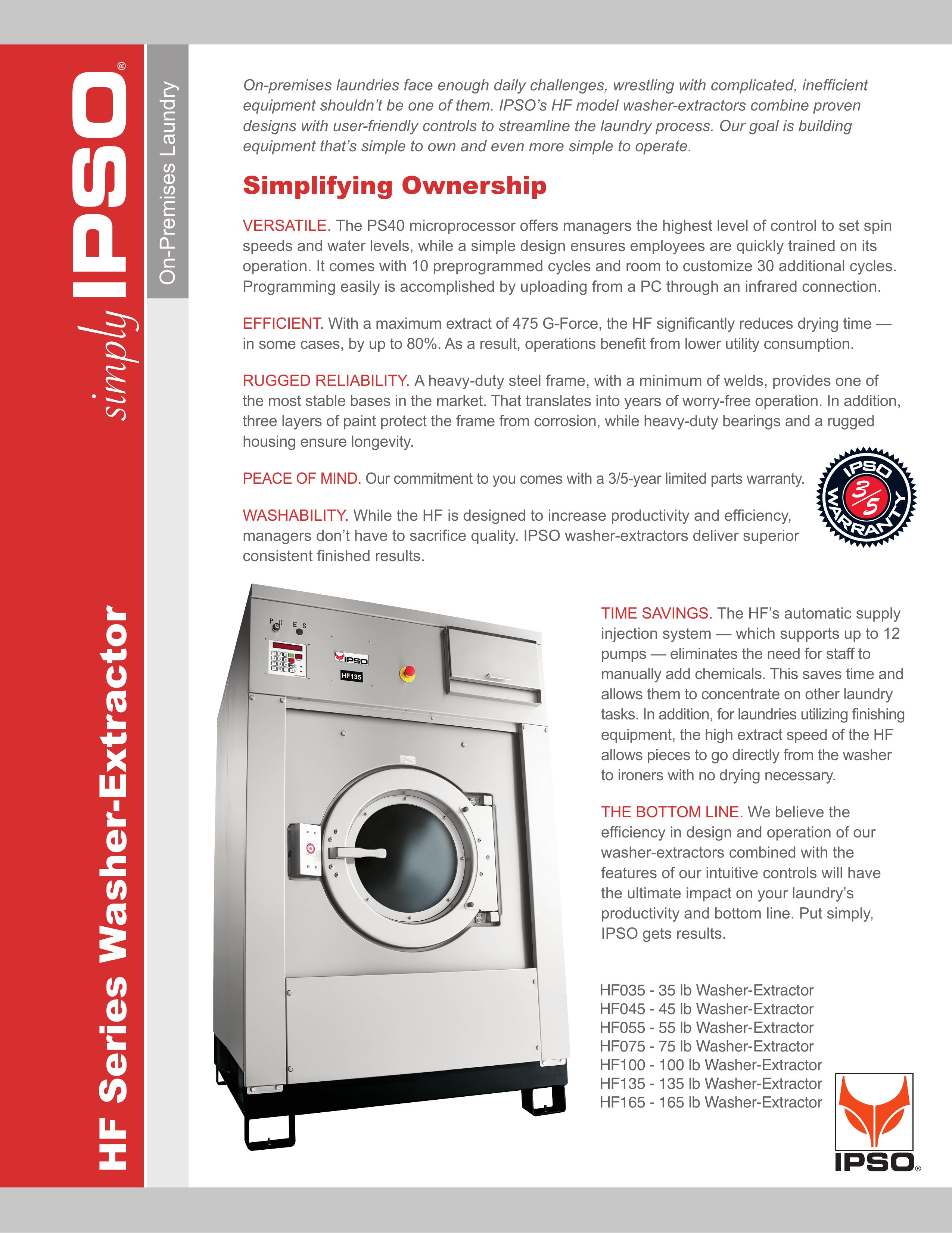 IPSO HF135 Washer User Manual