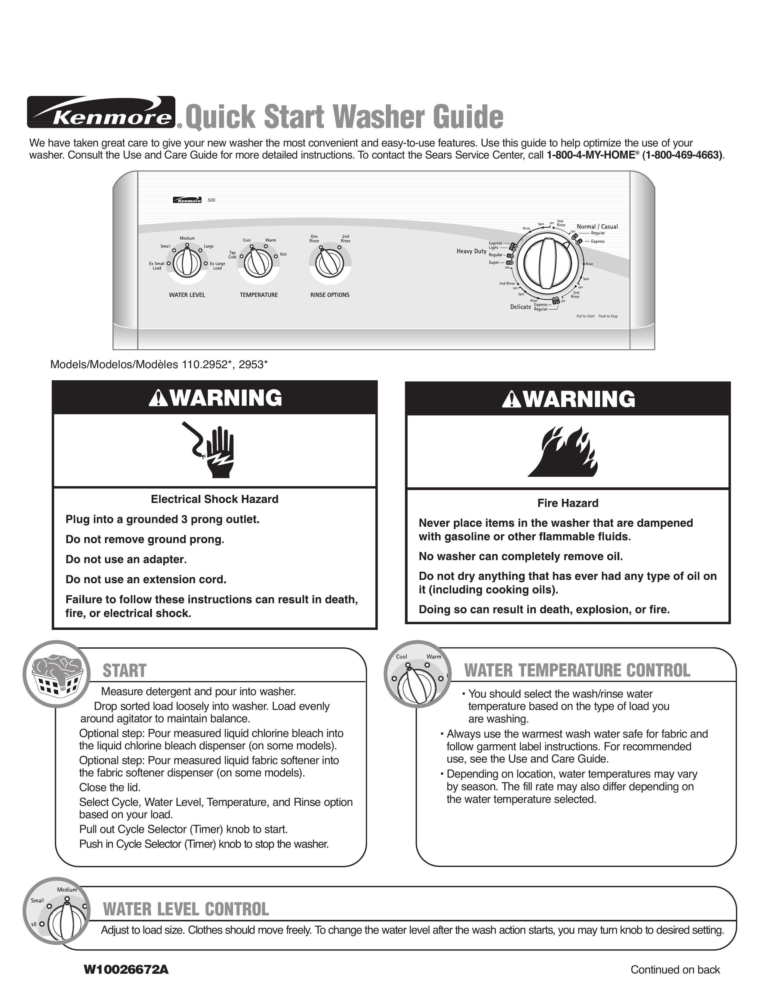 Kenmore 110.2952* Washer User Manual