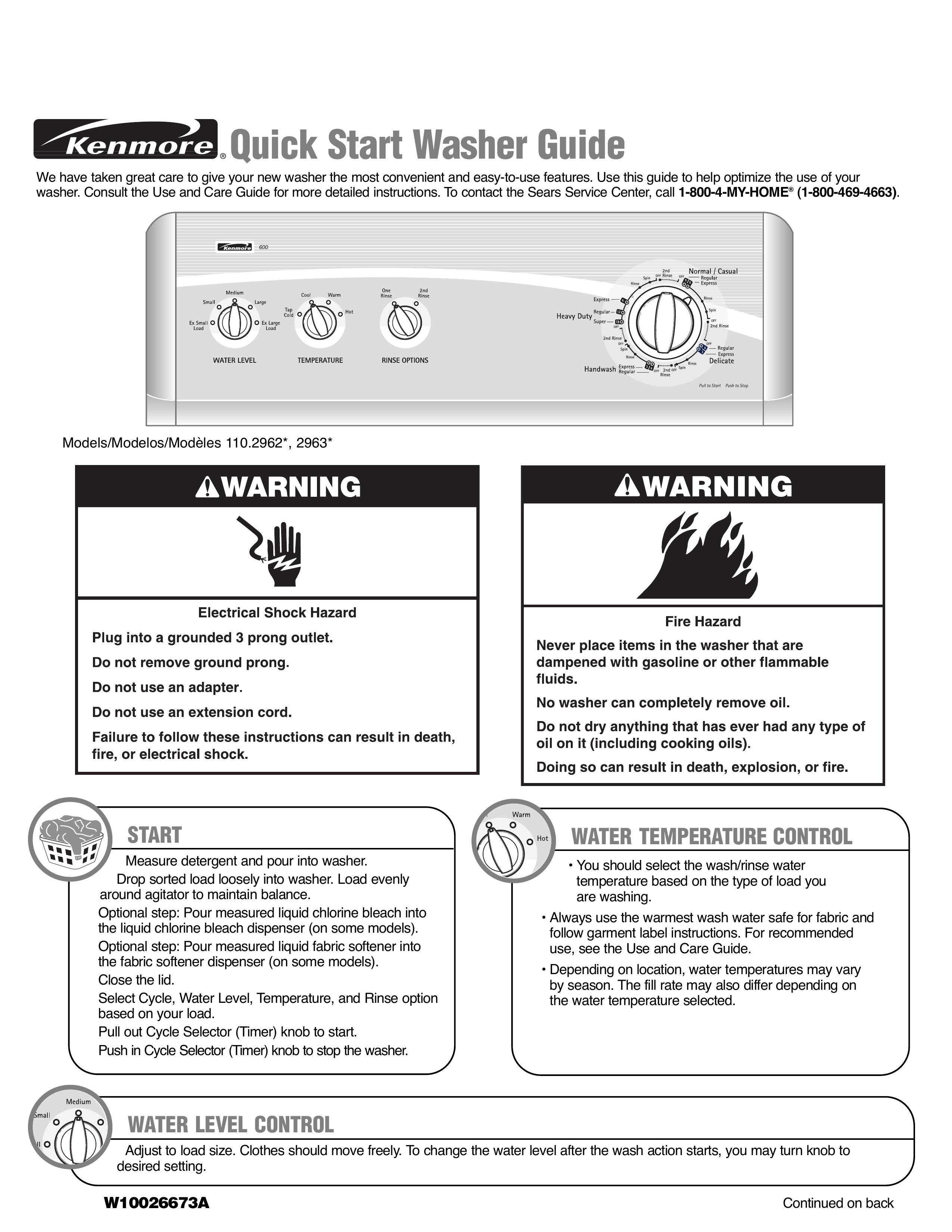 Kenmore 110.2963* Washer User Manual