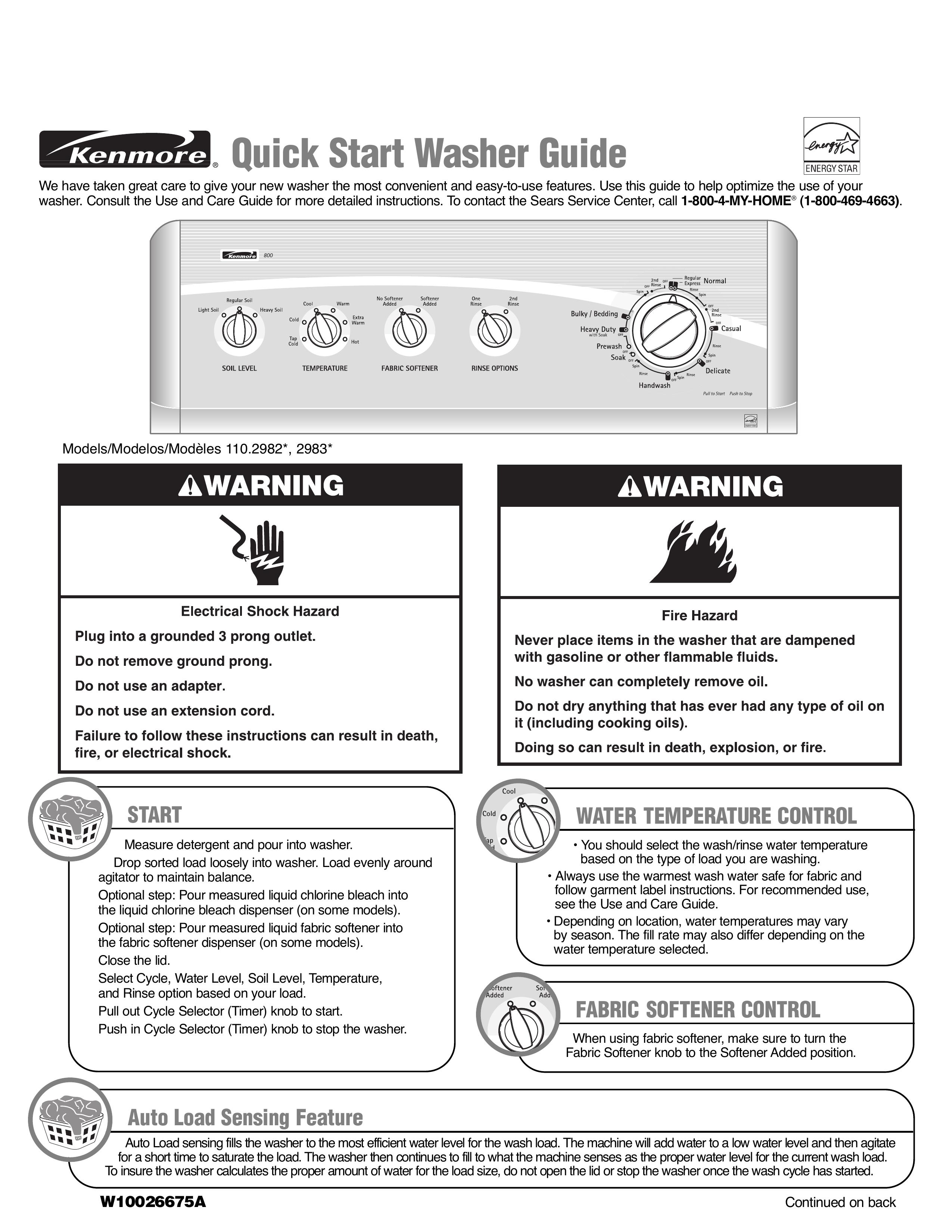 Kenmore 110.2982* Washer User Manual
