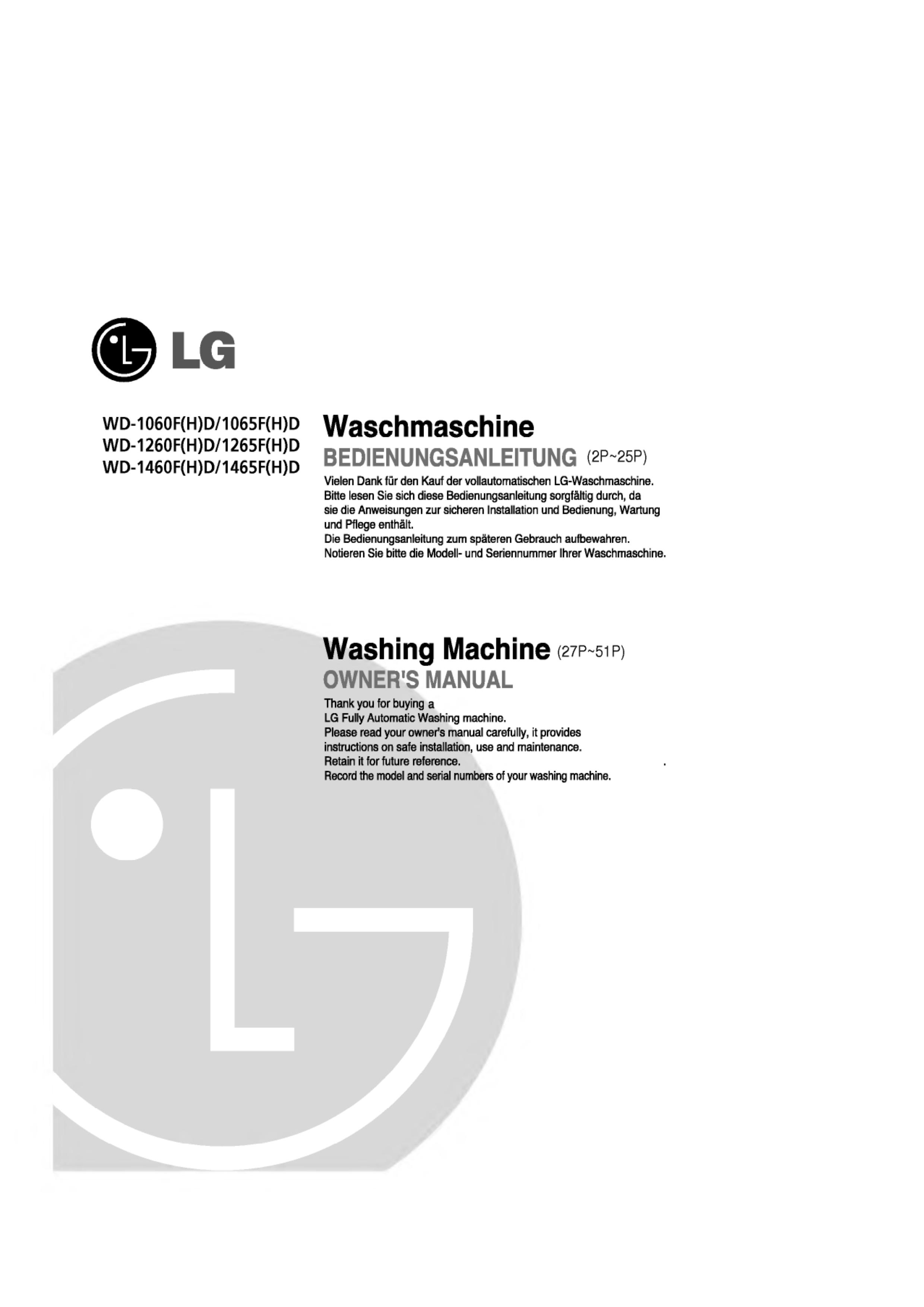 LG Electronics 1265F(H)D Washer User Manual