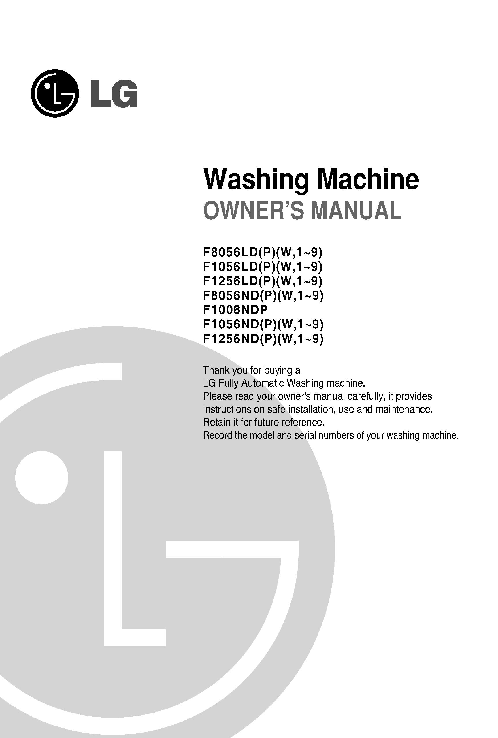 LG Electronics F1006NDP Washer User Manual