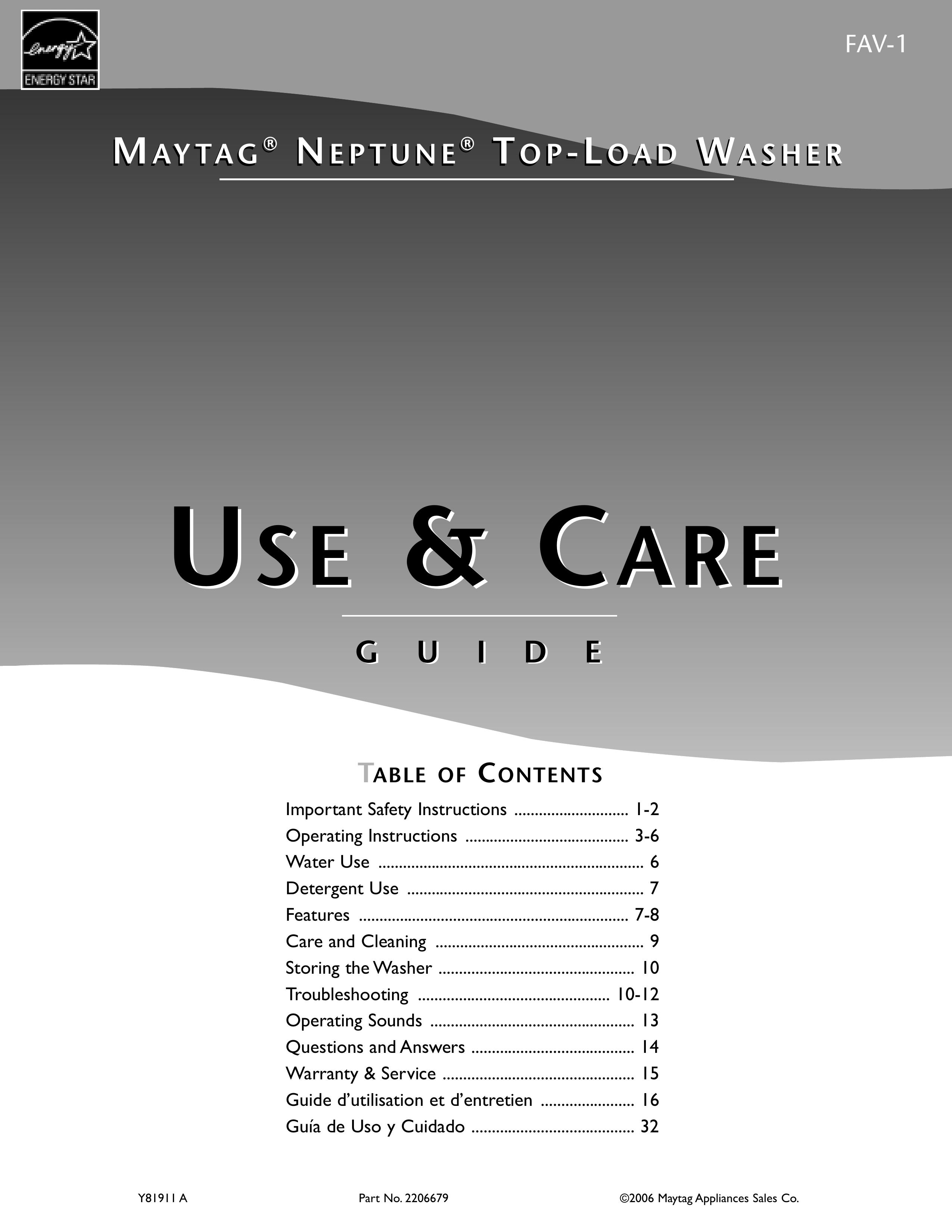 Maytag 2206679 Washer User Manual