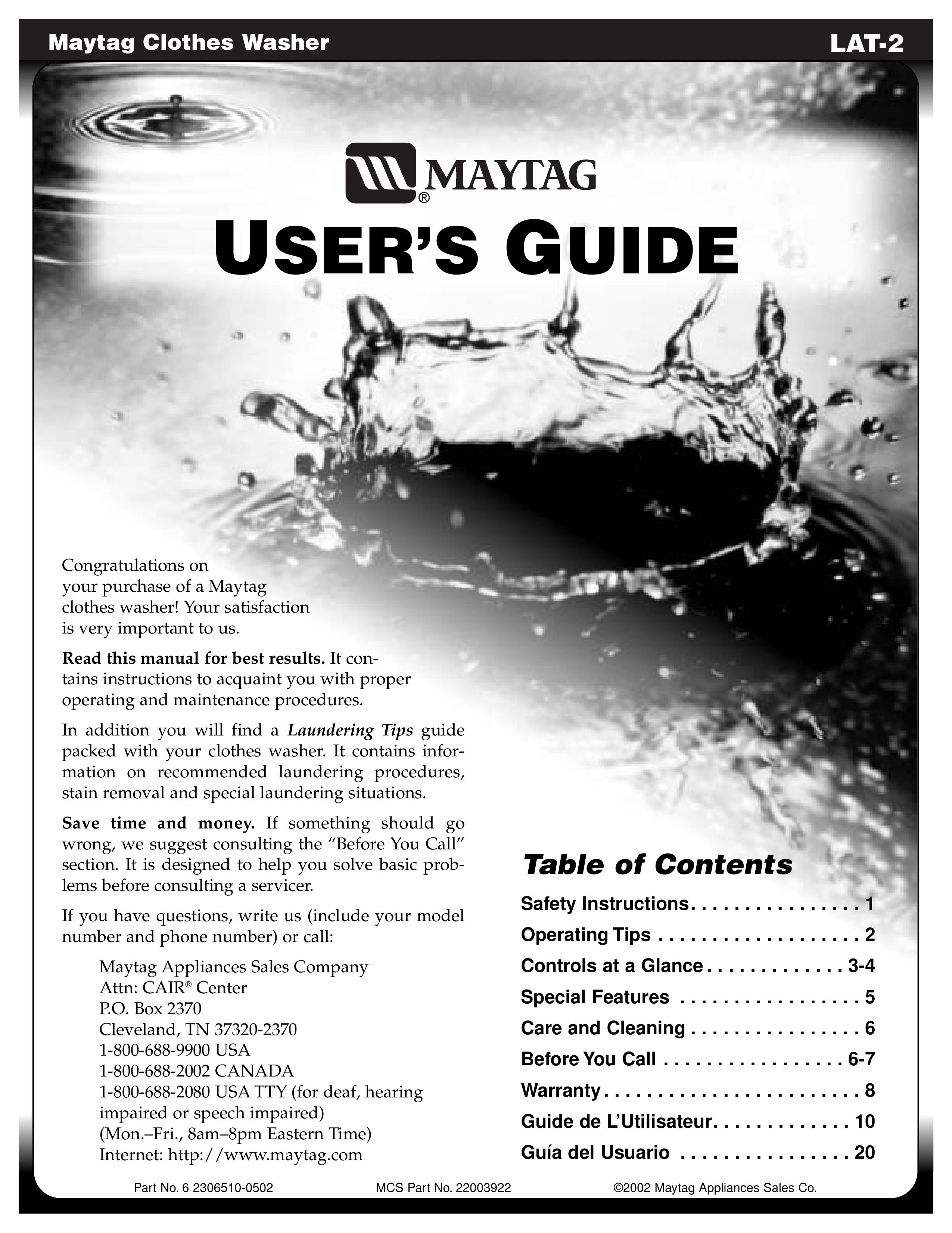 Maytag LAT-2 Washer User Manual