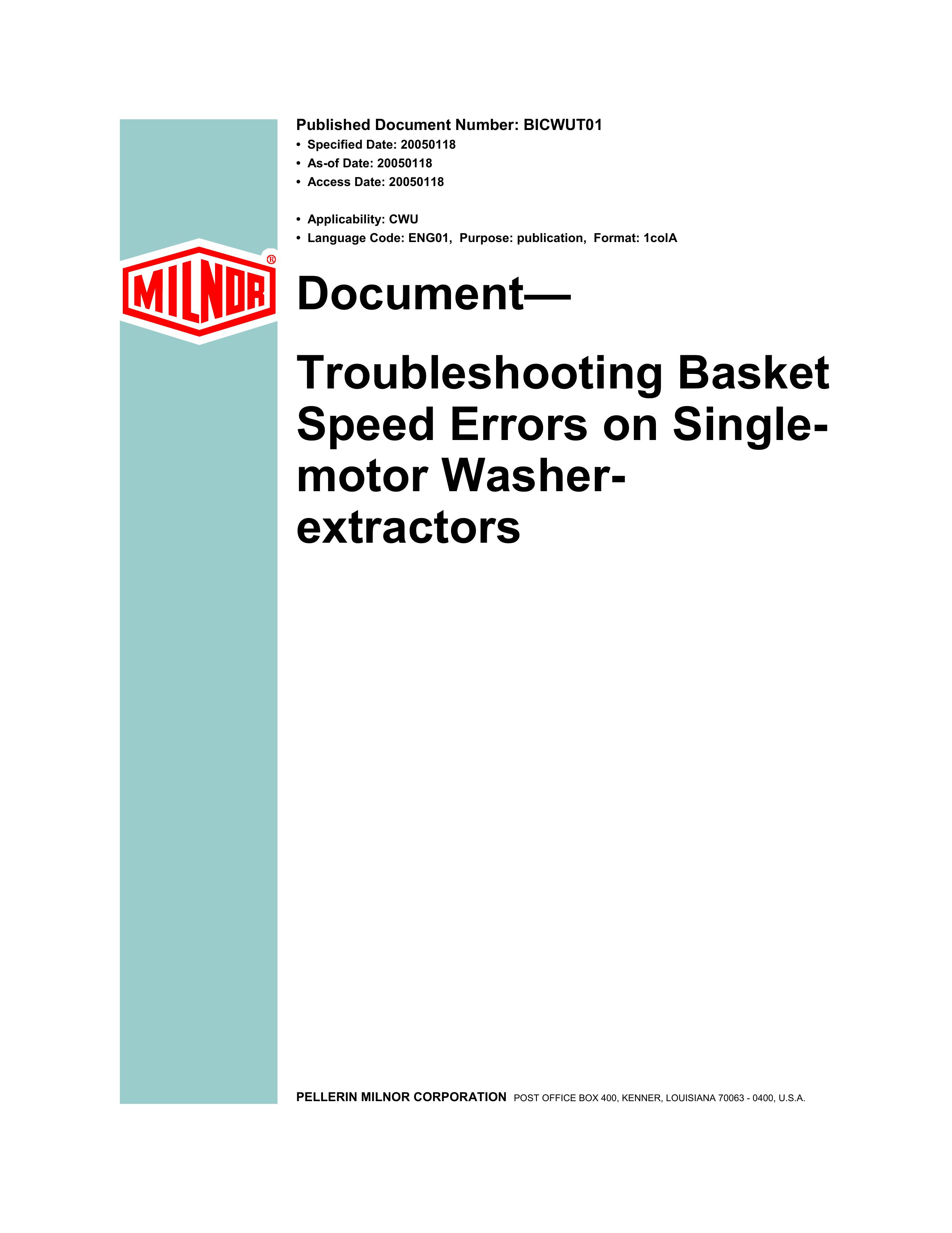 Milnor BICWUT01 Washer User Manual