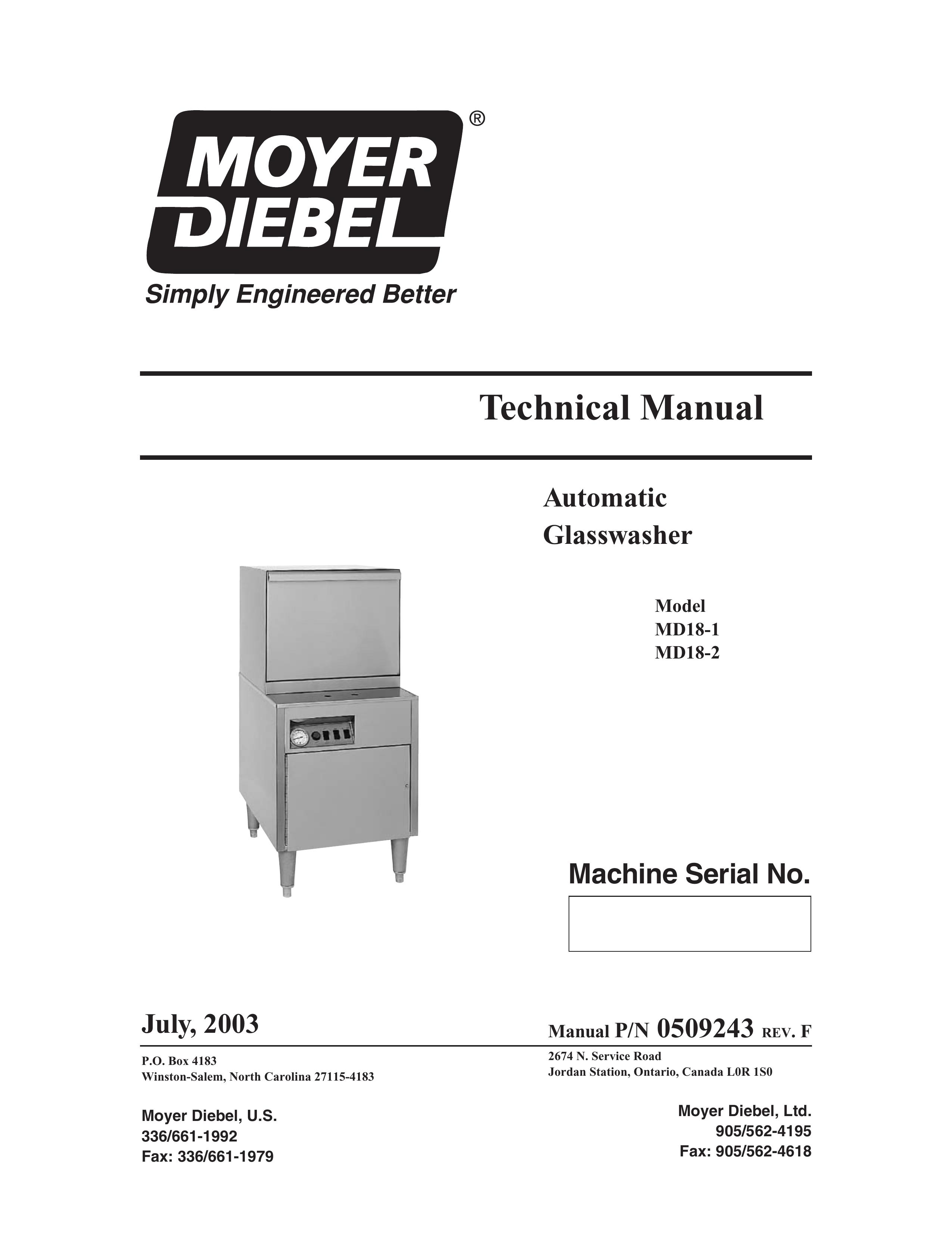 Moyer Diebel MD18-1 Washer User Manual