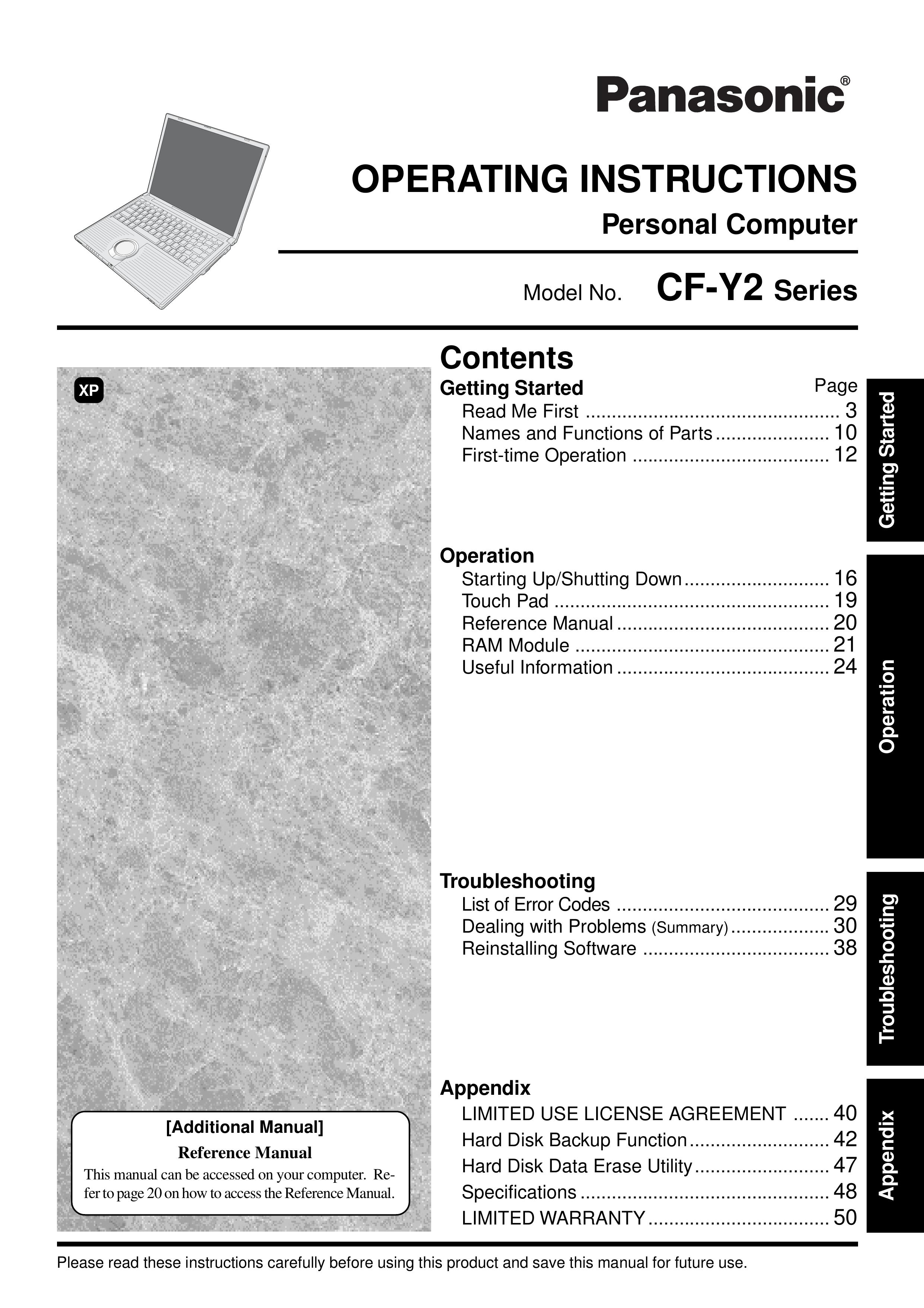 Panasonic CF-Y2 Washer User Manual