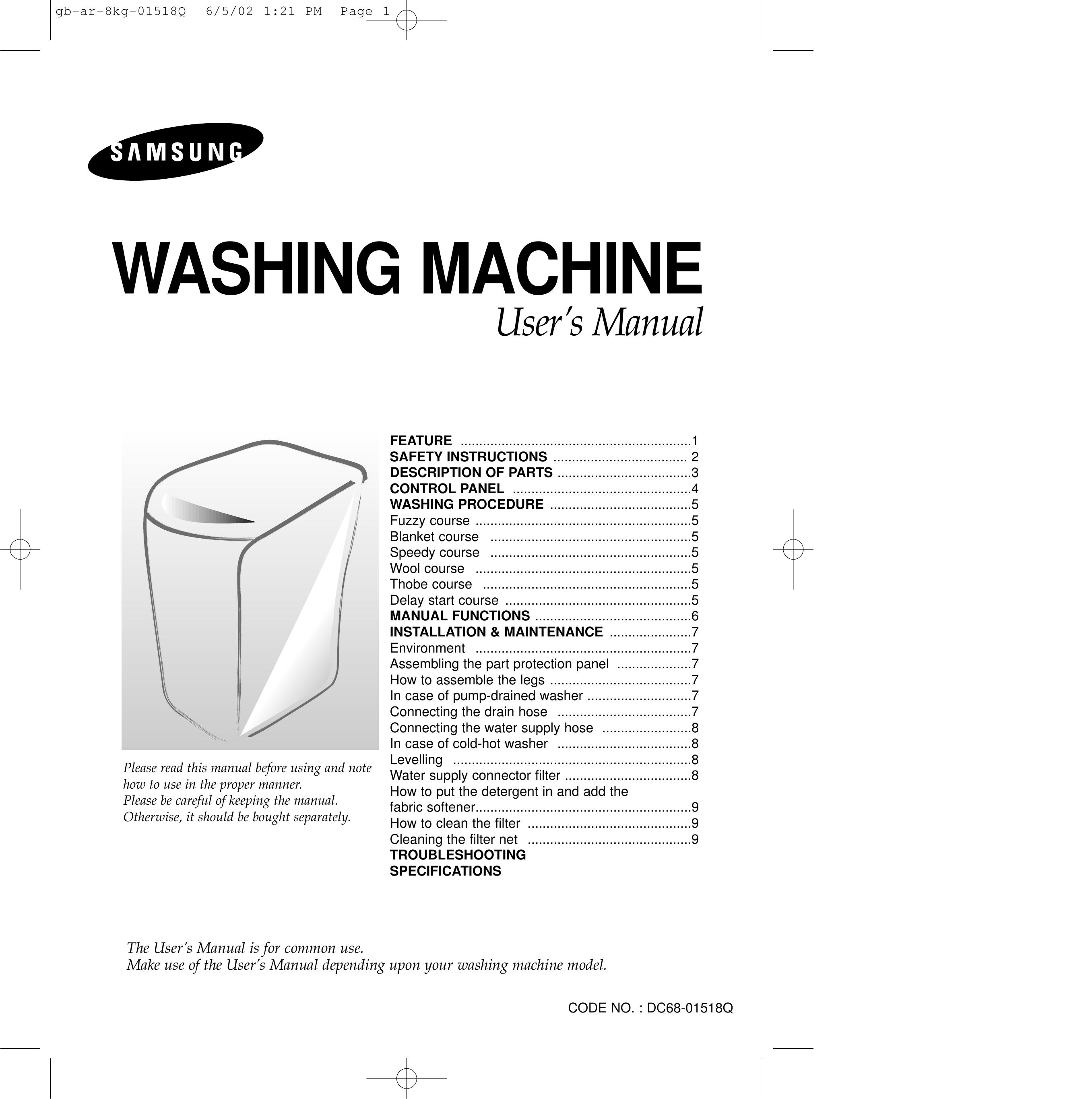 Samsung DC68-01518Q Washer User Manual
