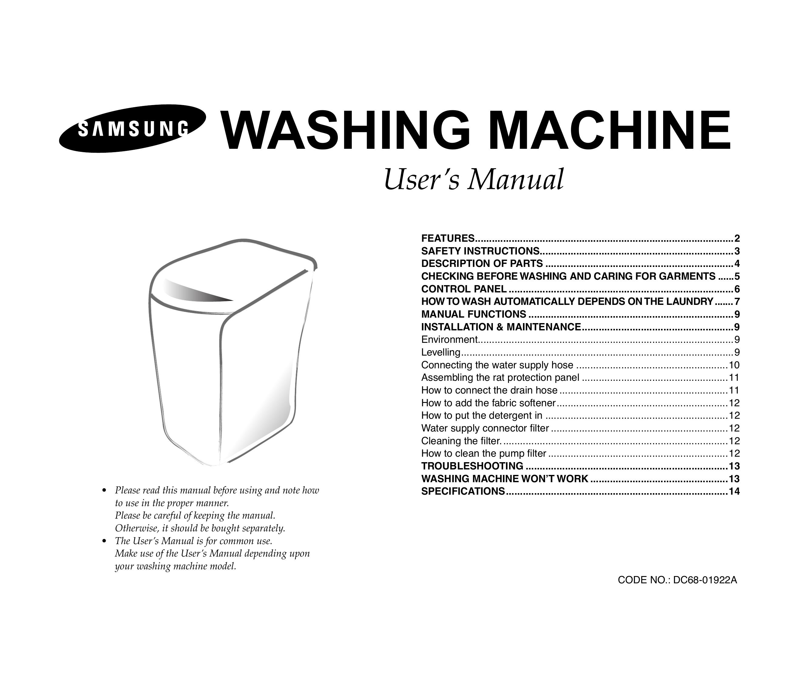 Samsung DC68-01922A Washer User Manual