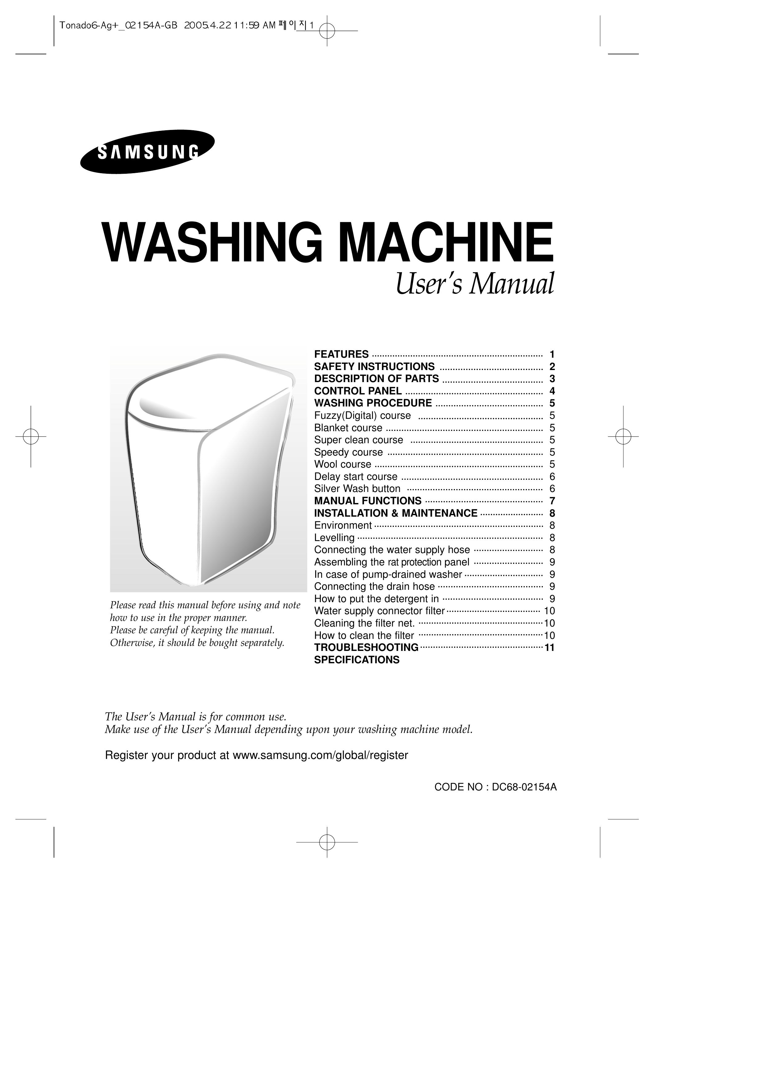 Samsung DC68-02154A Washer User Manual