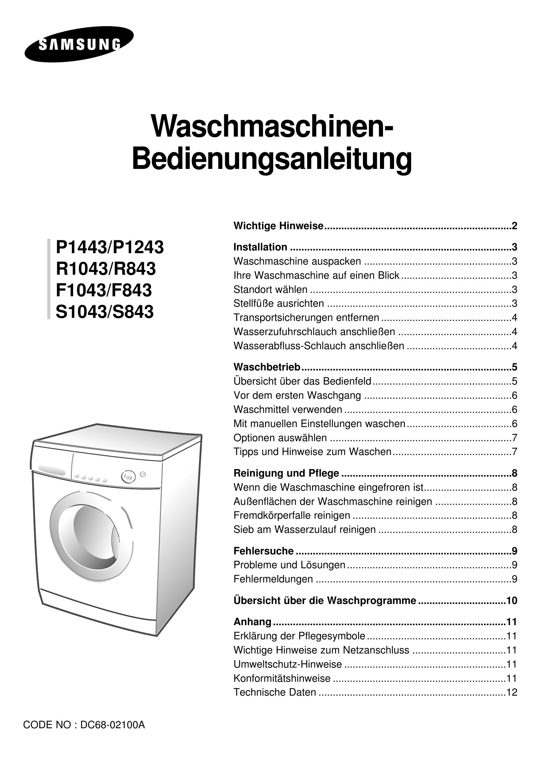 Samsung F1043 Washer User Manual