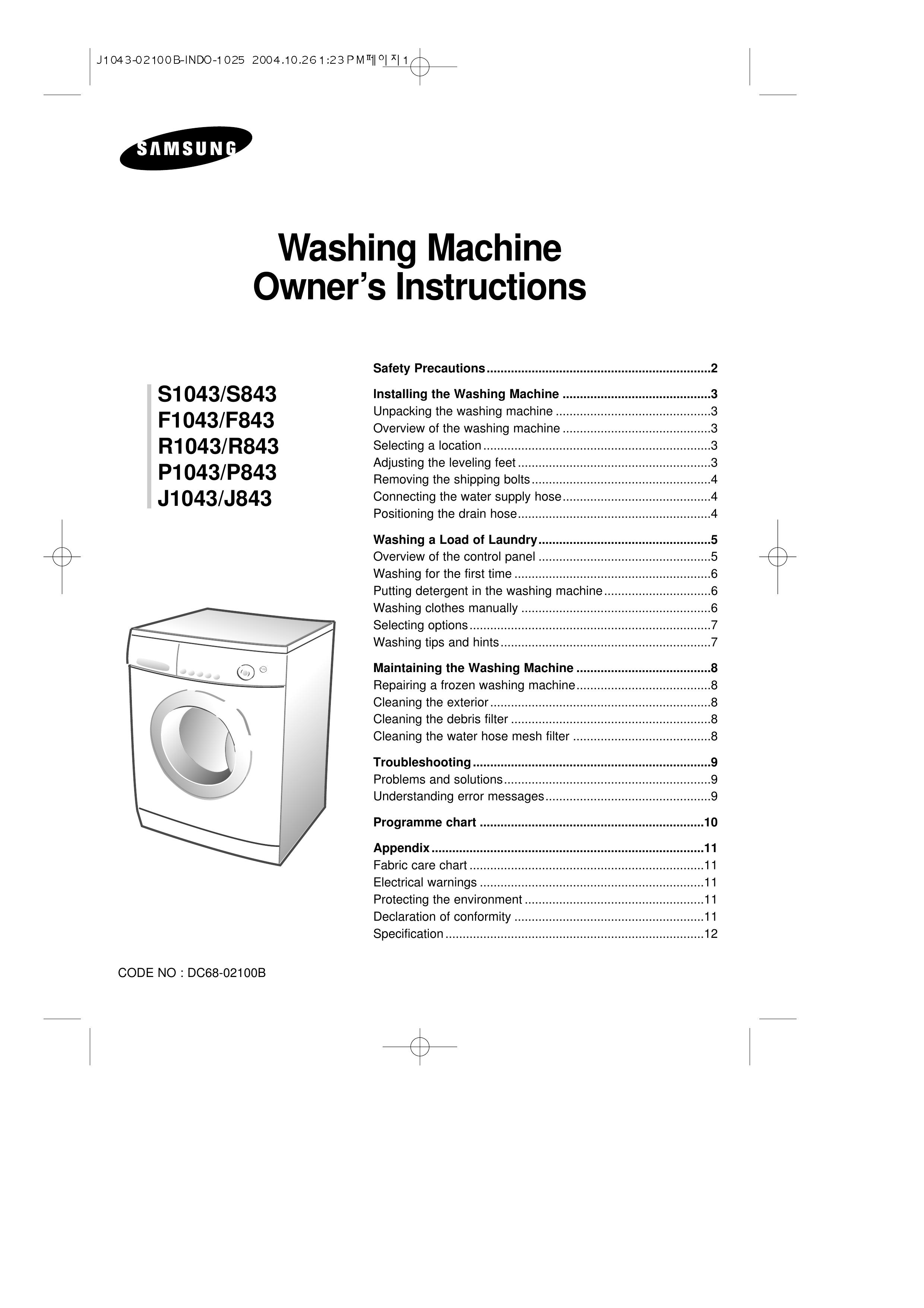 Samsung F1043/F843 Washer User Manual