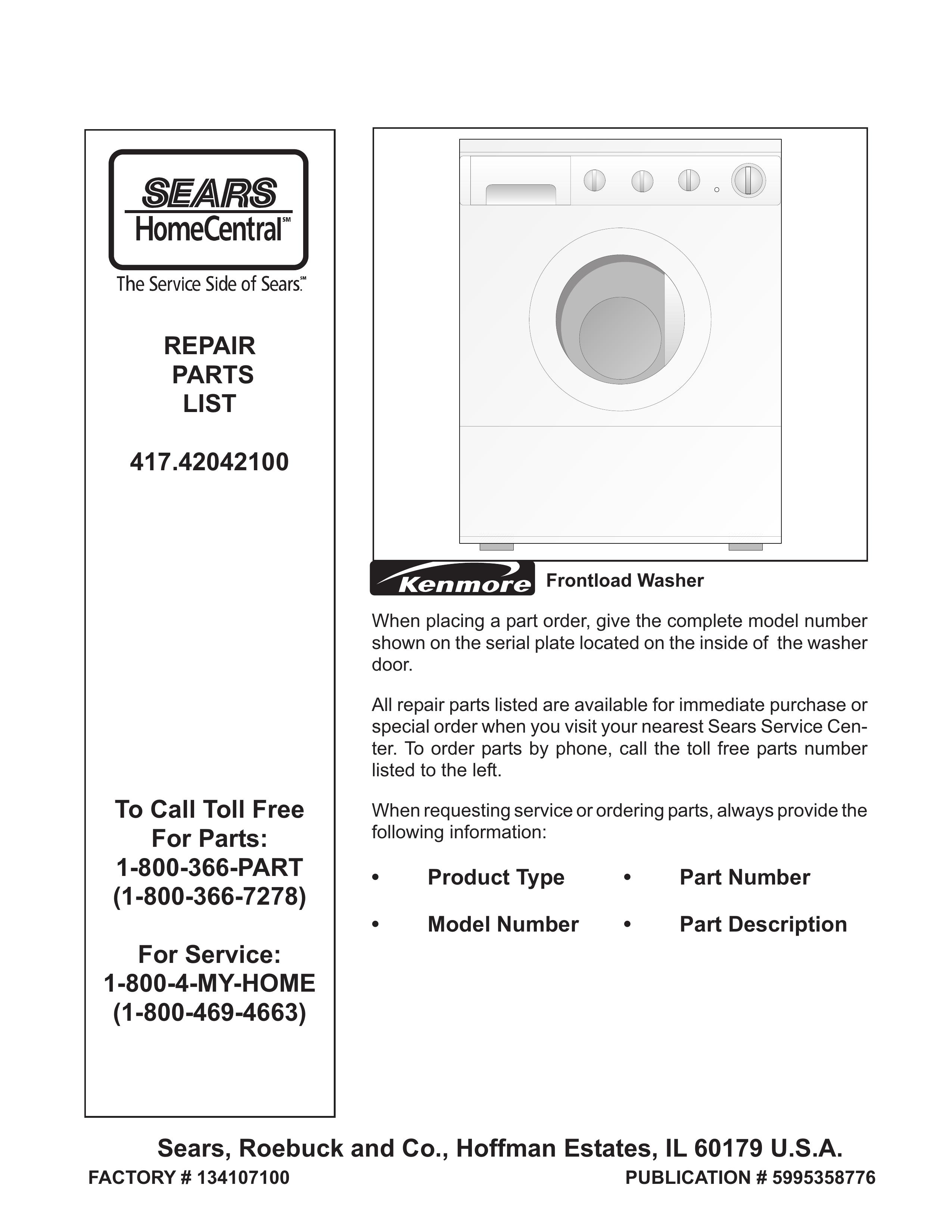 Sears 134107100 Washer User Manual