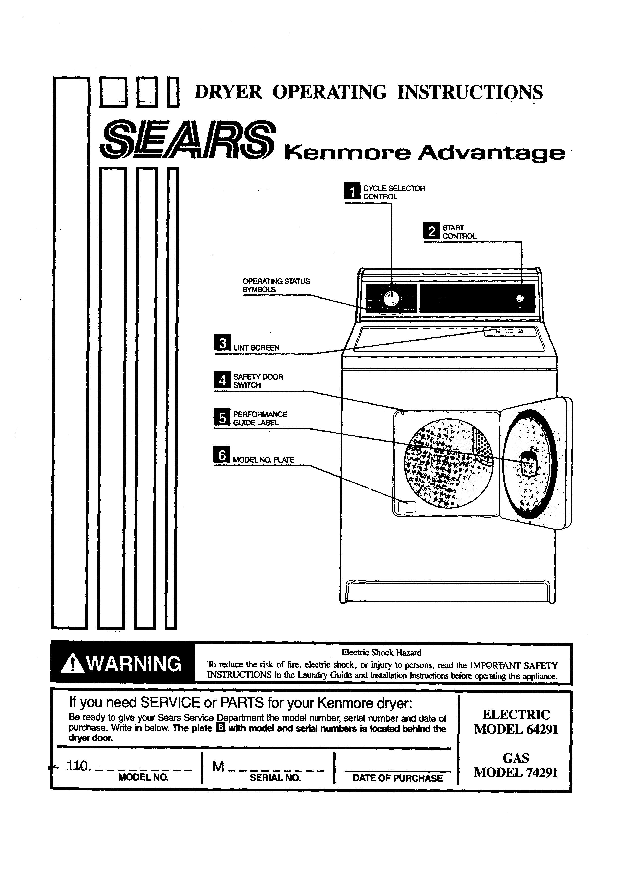 Sears 74291 Washer User Manual