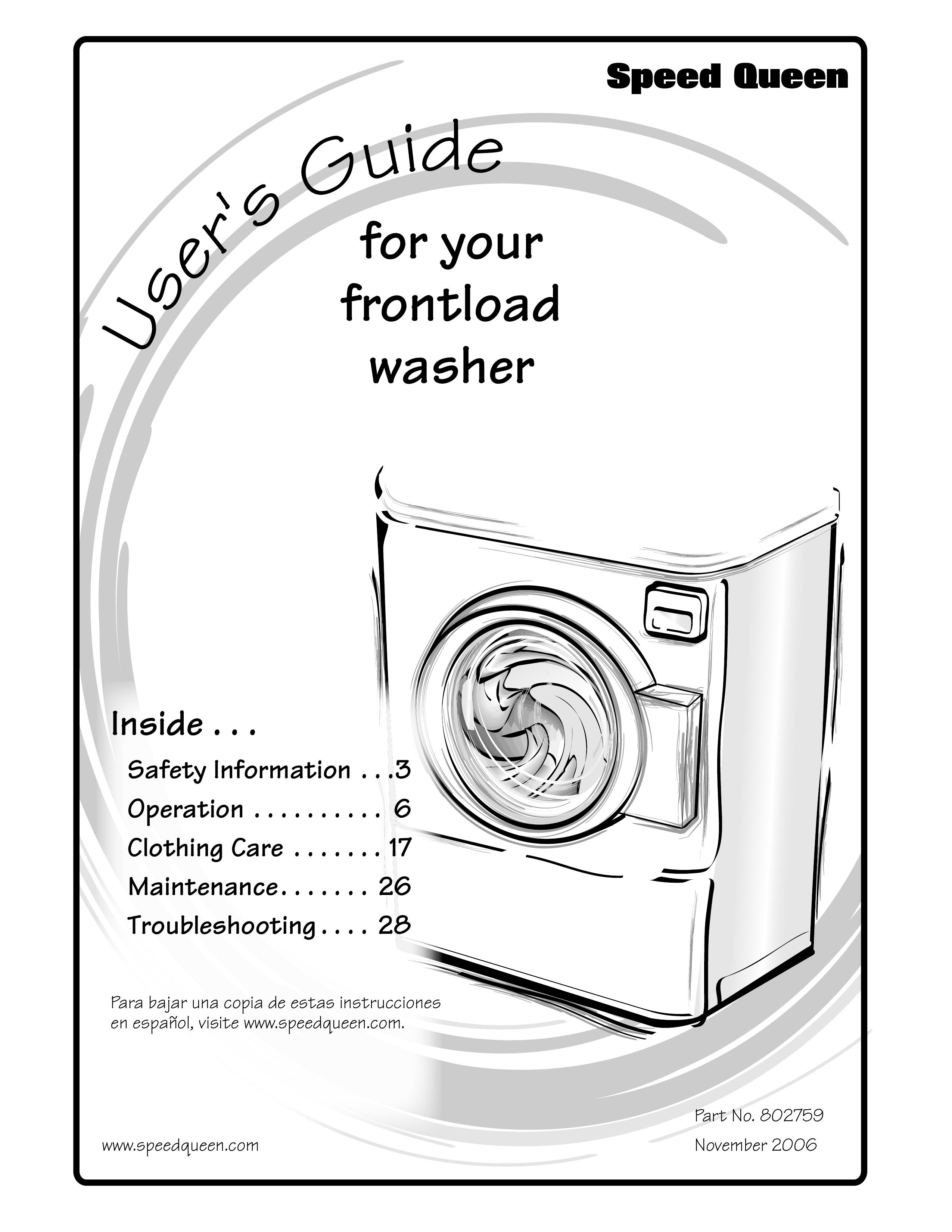 Speed Queen 802759 Washer User Manual