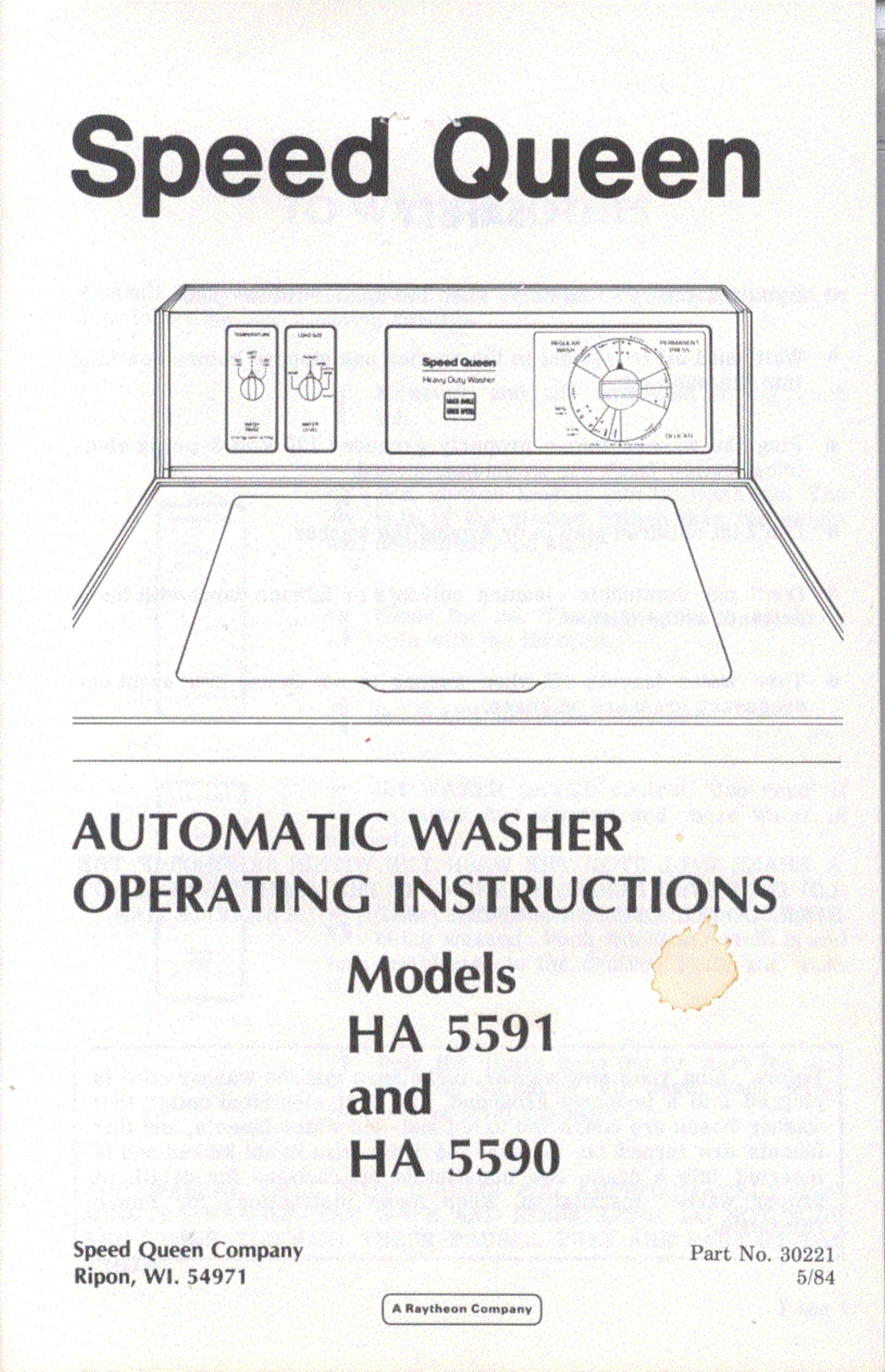 Speed Queen HA 5590 Washer User Manual