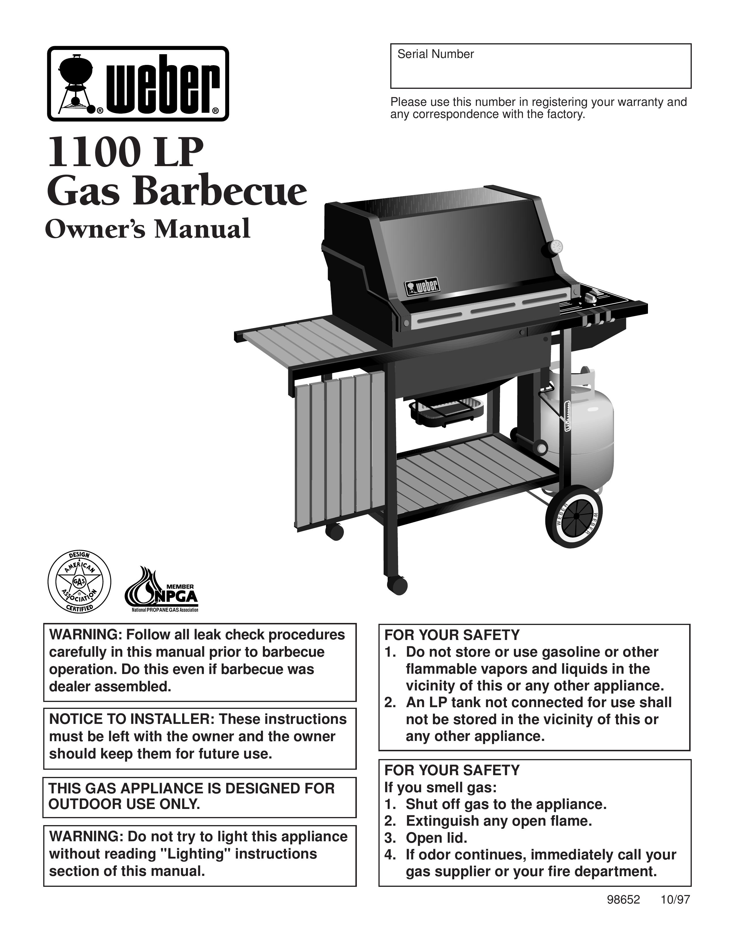 Weber 1100 LP Washer User Manual