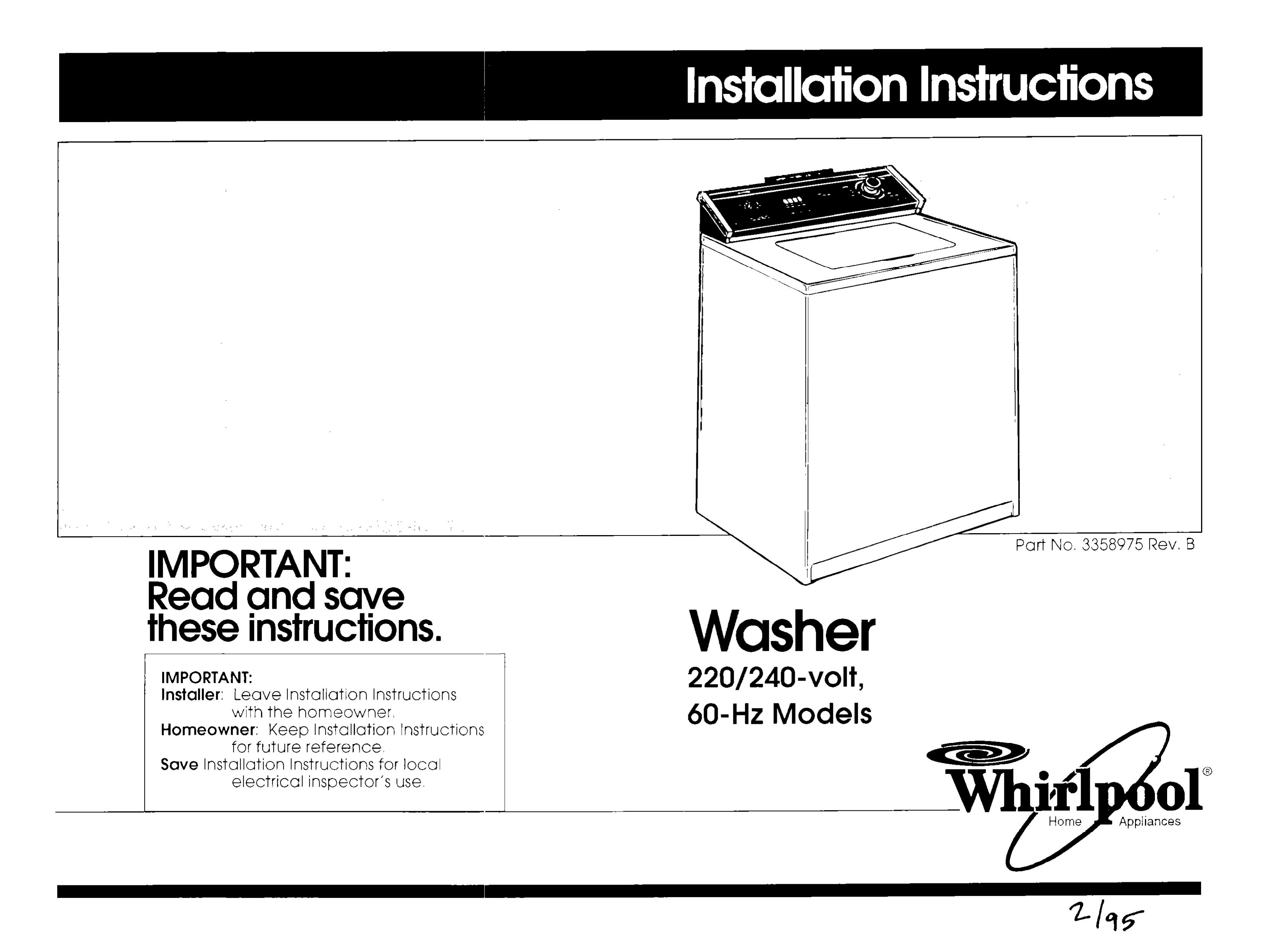 Whirlpool 220/240-volt Washer User Manual
