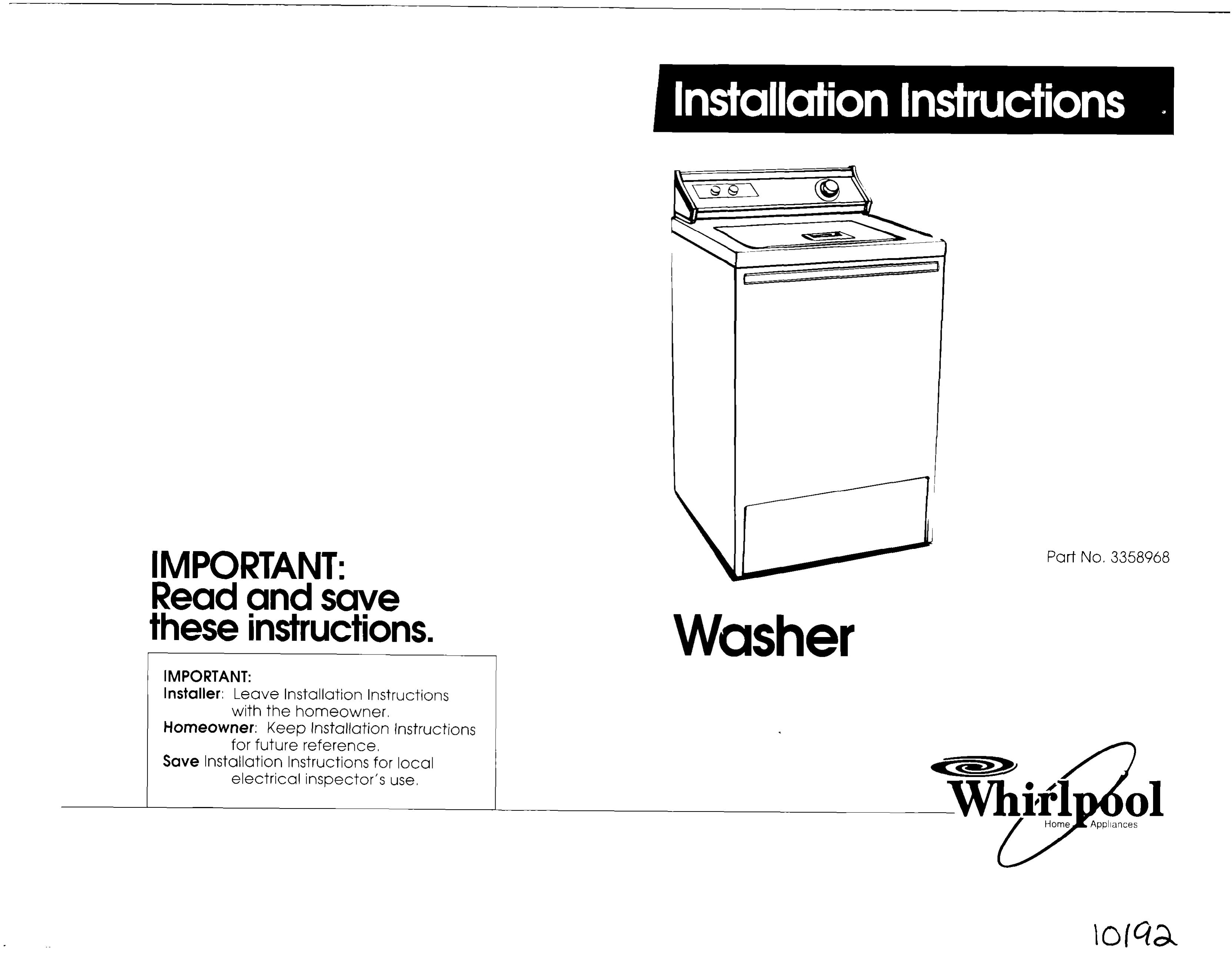 Whirlpool 3358968 Washer User Manual