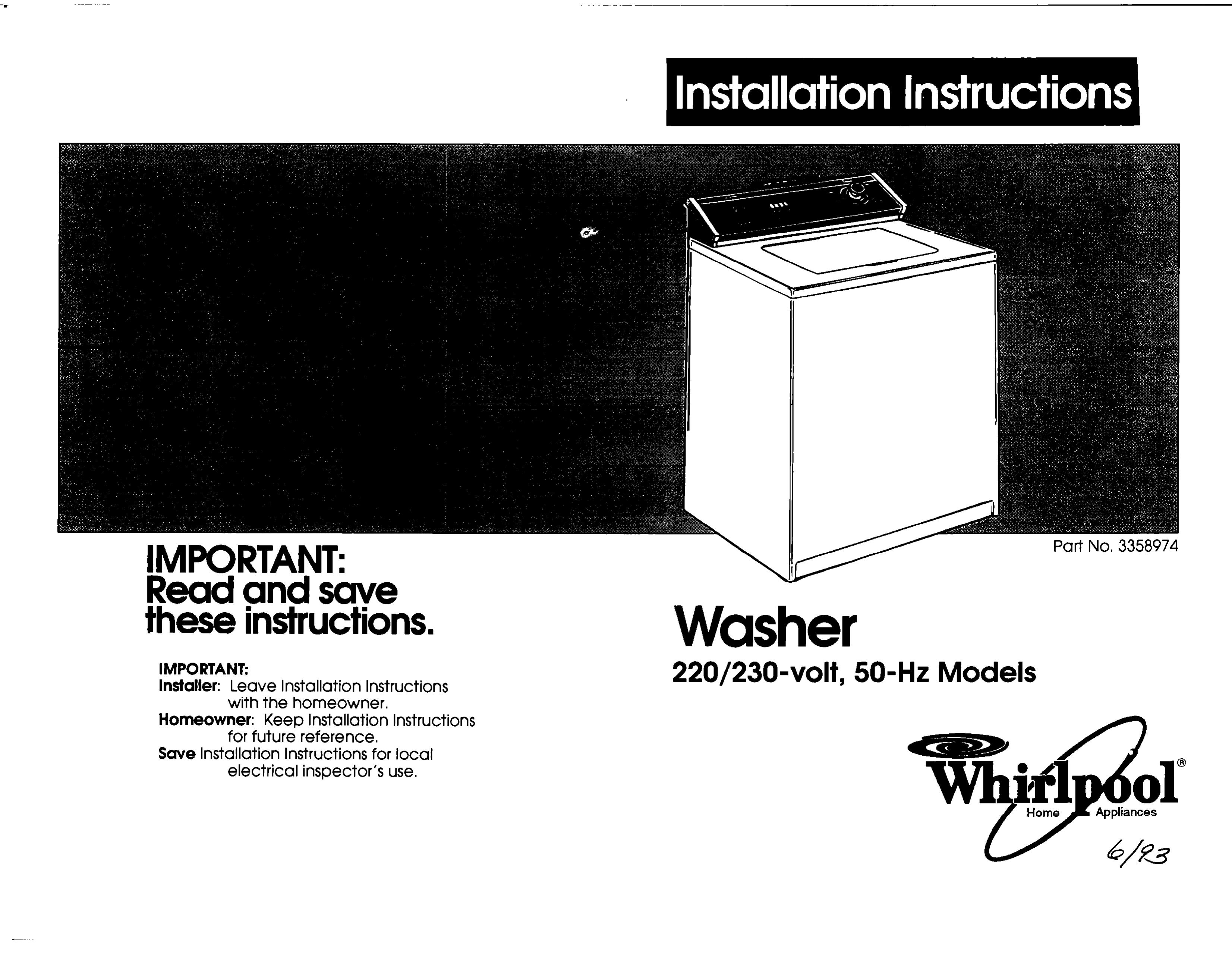 Whirlpool 3358974 Washer User Manual