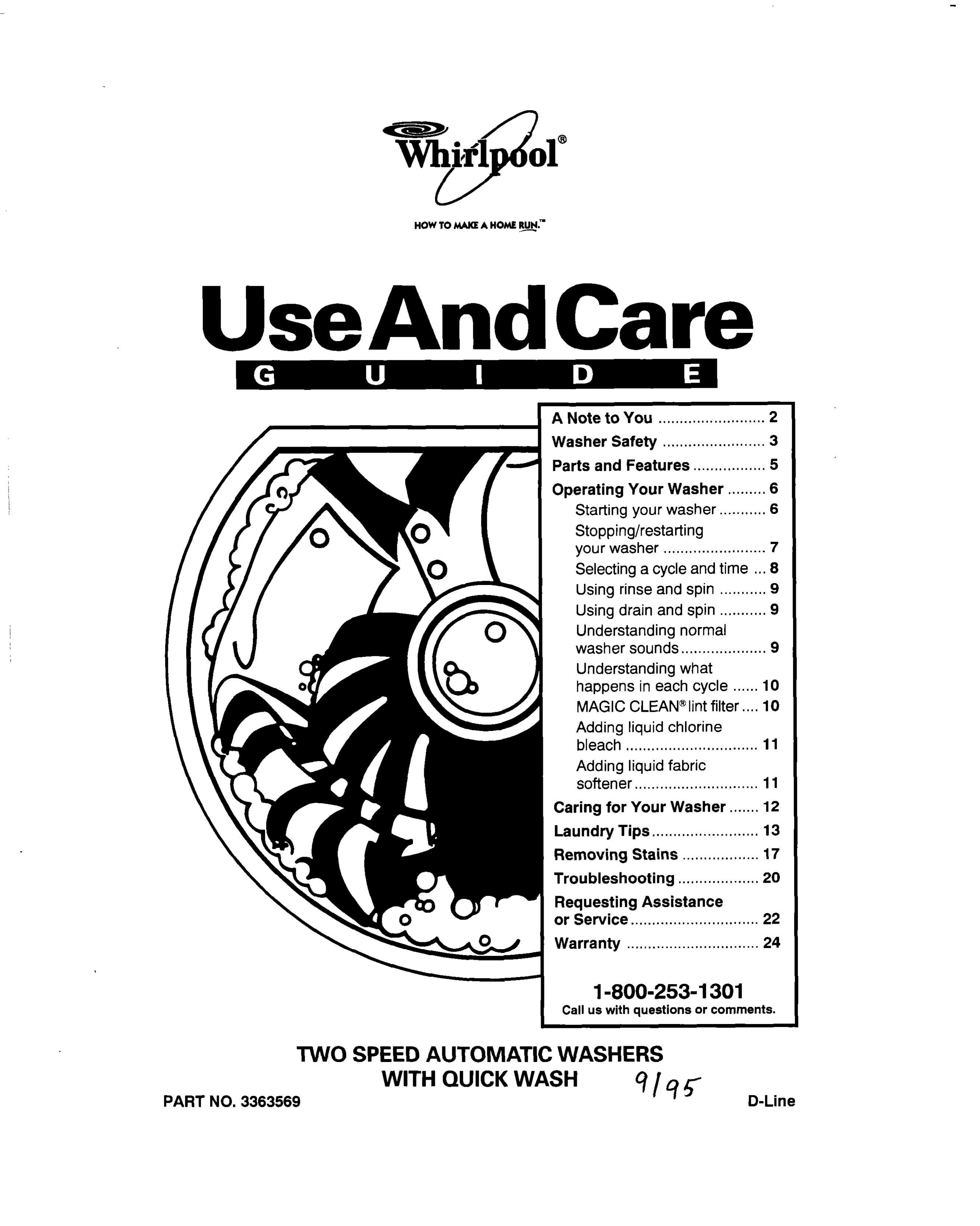 Whirlpool 3363569 Washer User Manual